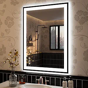 ISKM Framed LED Mirror for Bathroom 36"x24", Dimmable LED Bathroom Mirror with Lights, Anti-Fog, Front and Backlit Lighted Mirror 3-Colors, Shatterproof, Memory Function