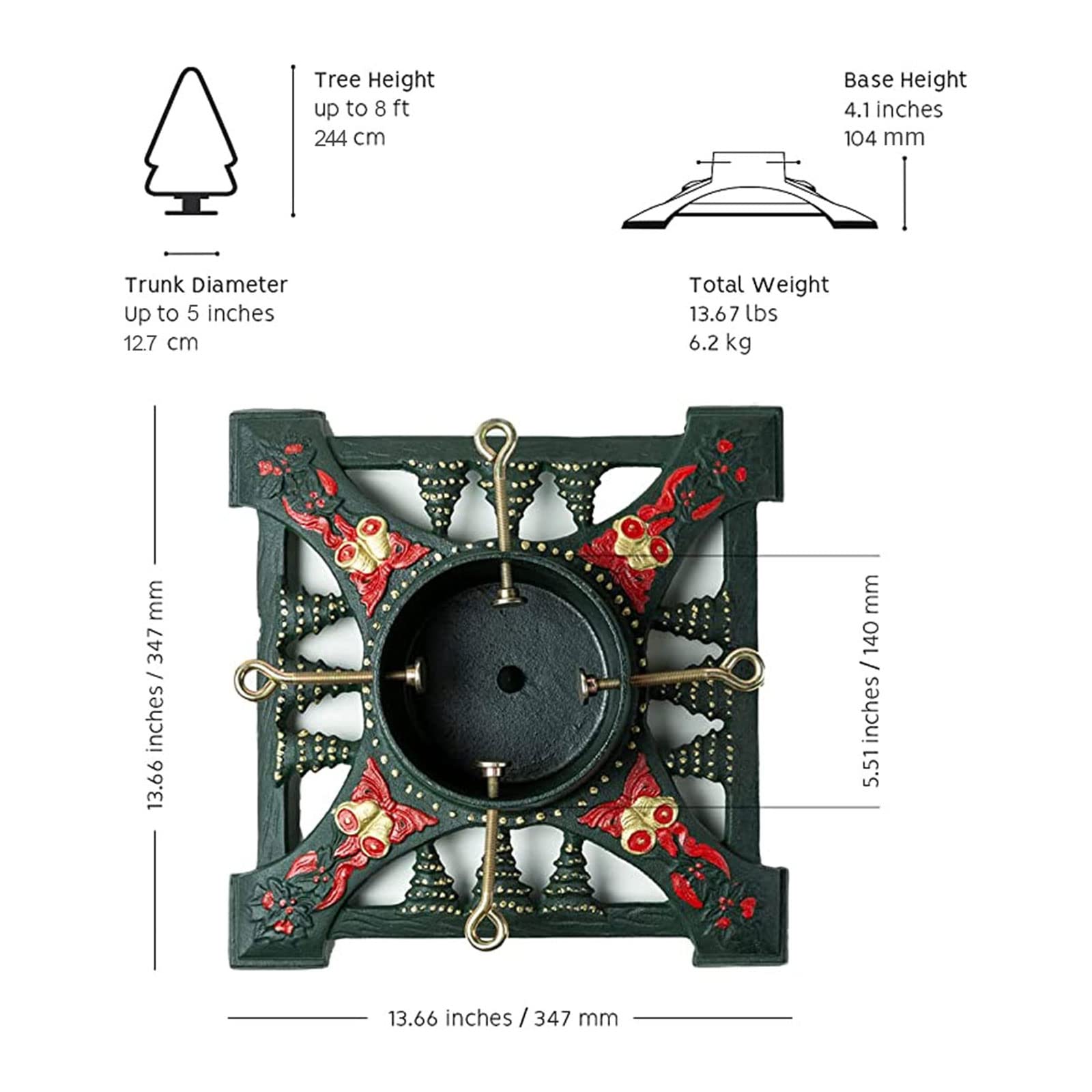 Ventray Soporte para Árbol de Navidad con Depósito de Agua, Clásico y Resistente Soporte Universal para Árbol de Navidad Troncos Artificiales Base de Pino para Árboles Reales, Rojo