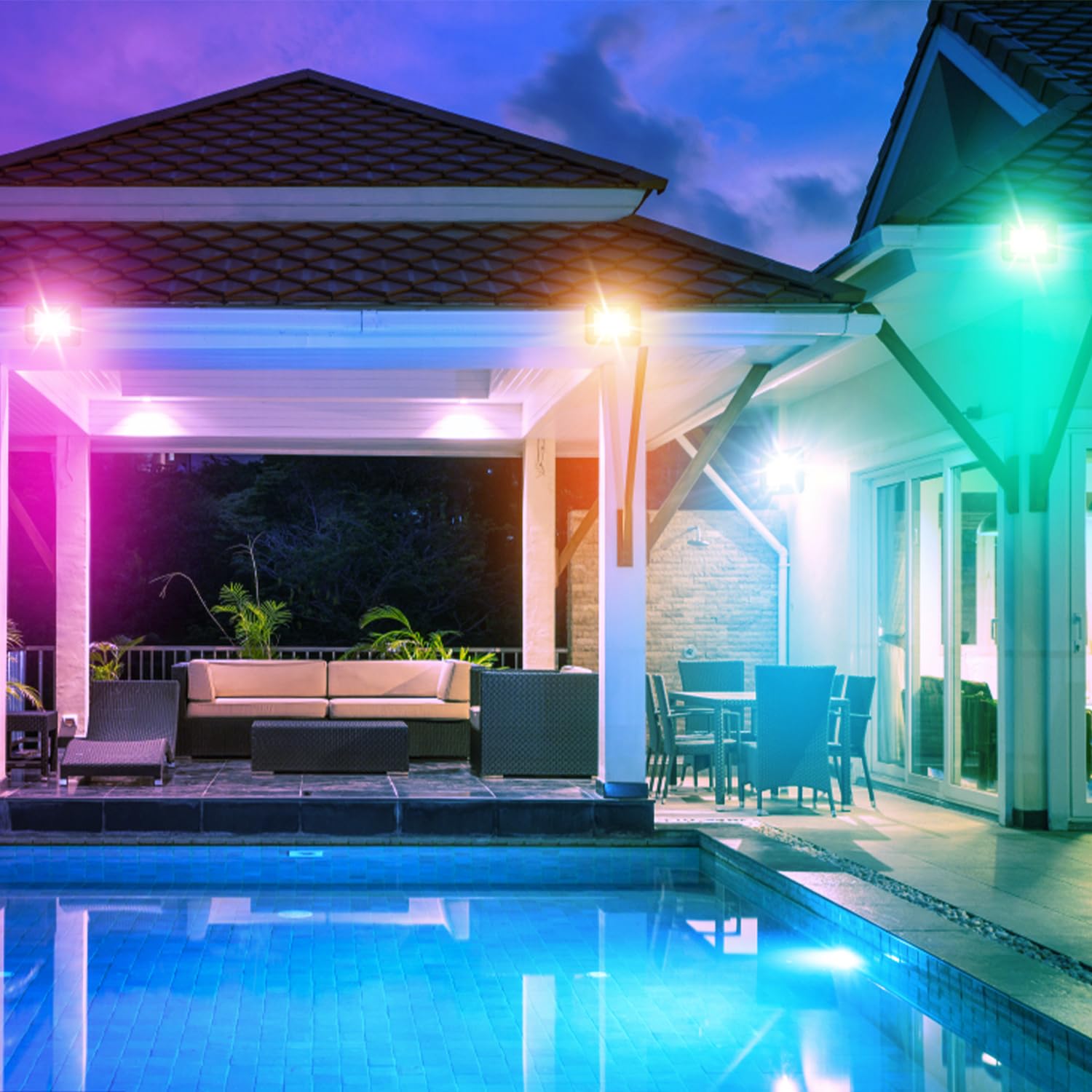Faretto LED RGB per esterni, 10 pezzi, 20 W, con telecomando, Faretto LED RGB dimmerabile da giardino, 16 colori, 4 modalità, IP66 impermeabile, funzione memoria per feste ed esterni