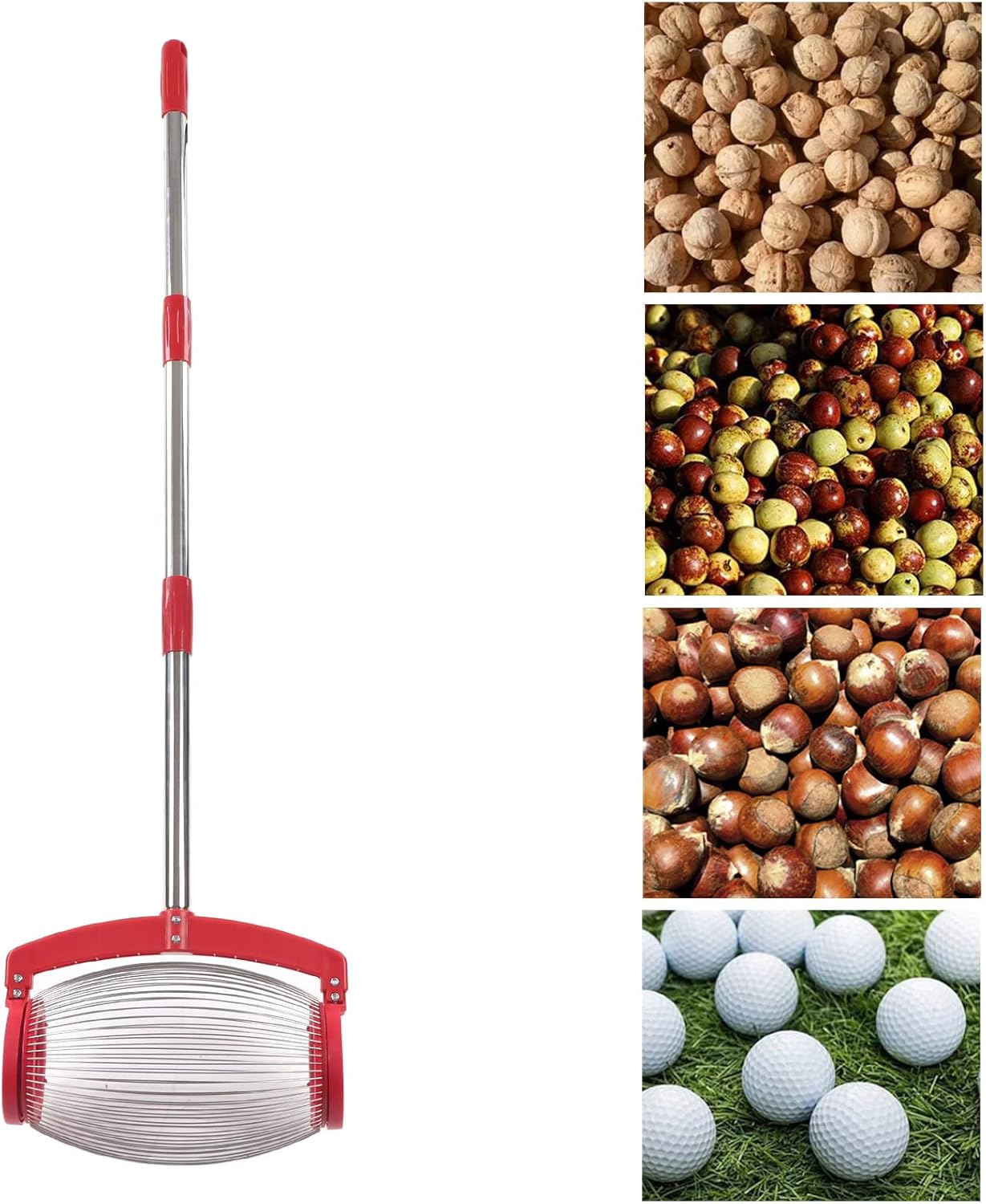 Nut Gatherer Adjustable Long Handle Labor Saving Pecan Walnutp Chestnut Golf Picker Collector Roller Harvester Picker Quick Collection (Rotation Cover)