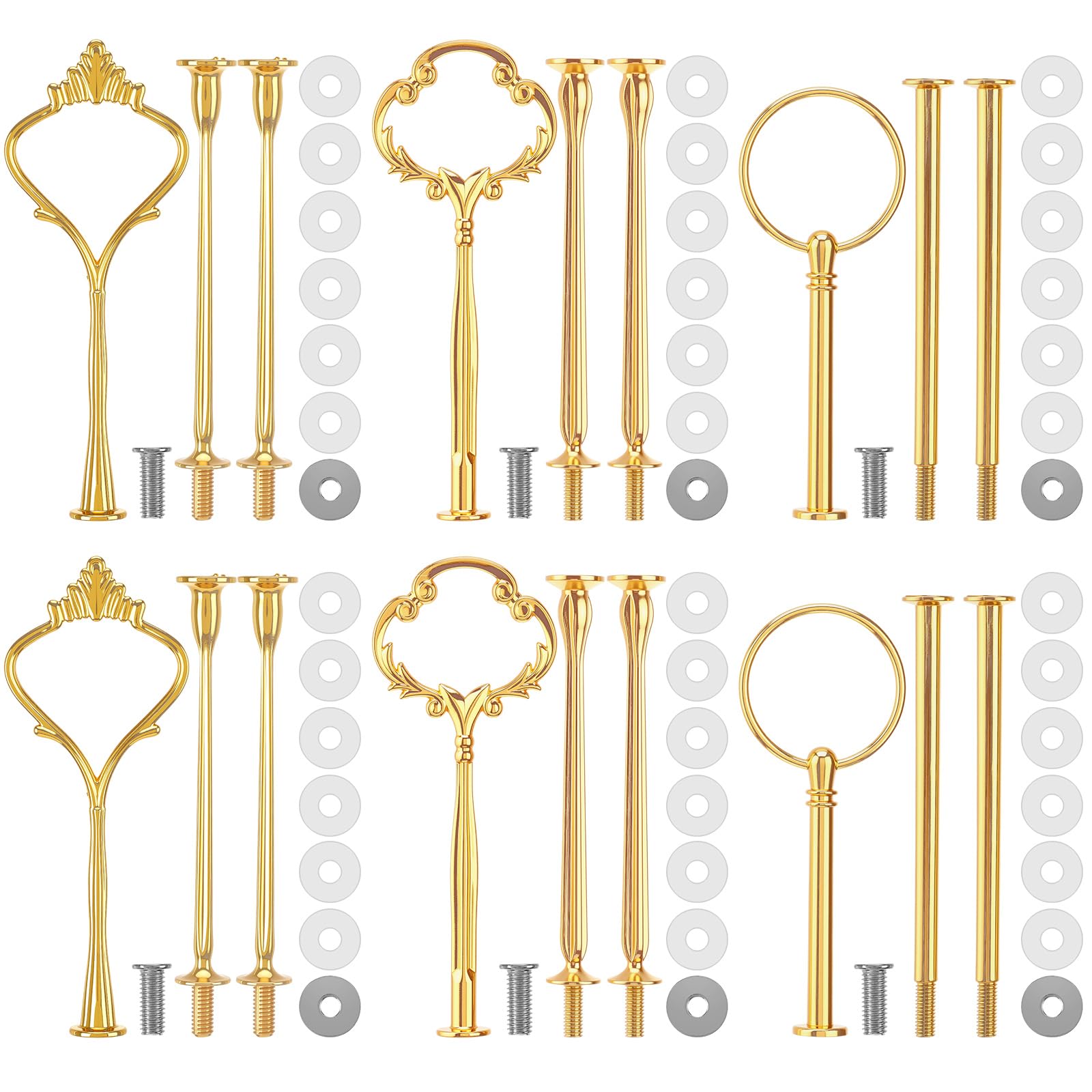 Patelai 6 Sets 3 Tier Cake Stand Hardware Tiered Tray Plate Hardware Kit Heavy Metal Cake Fruit Food Plate Stand Fitting Stacking Kit for Serving Dessert Cupcake Dish Food (Cute,Gold)