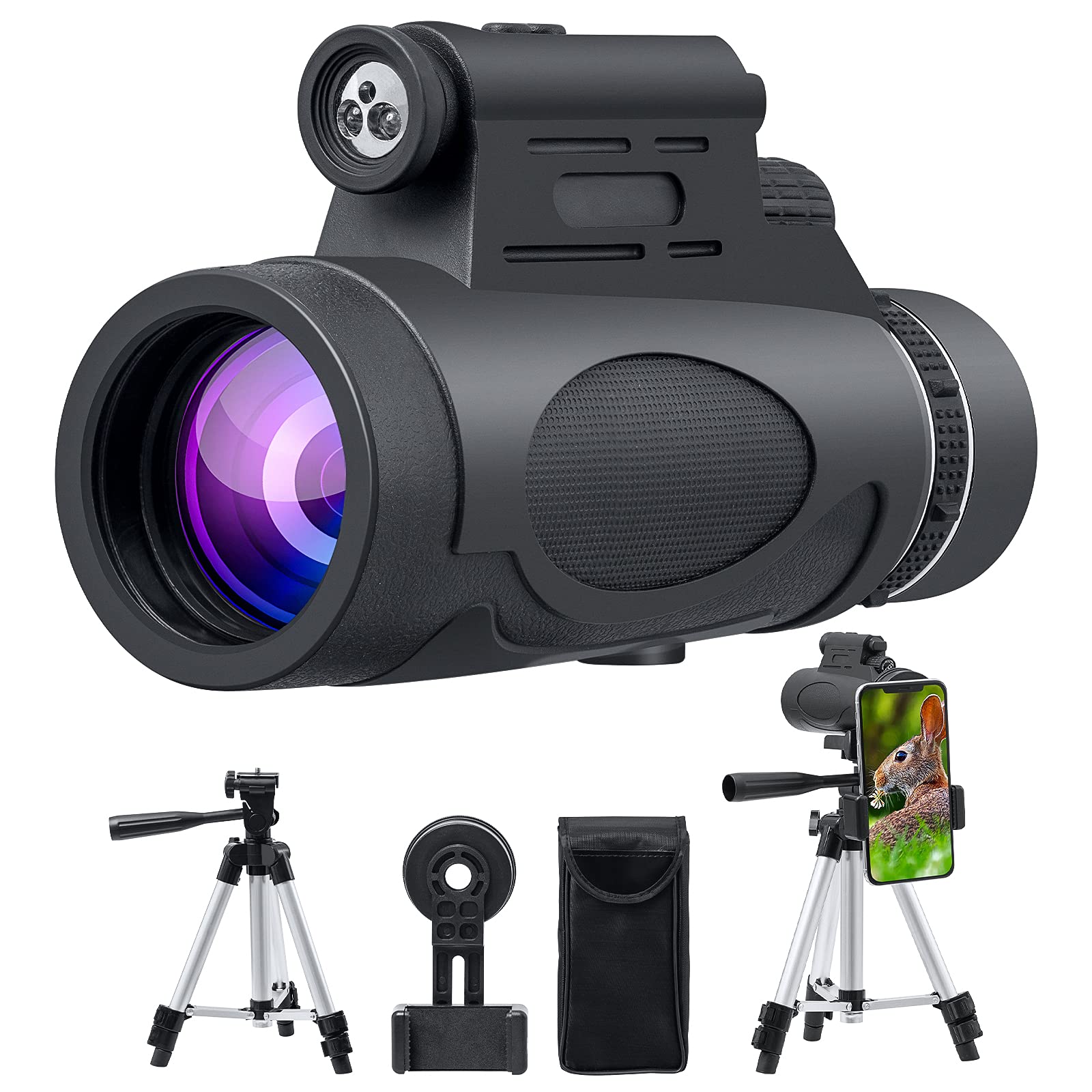 Marvelent 12x50 Monocular Telescope - HD Monocular with Smartphone Adapter, Tripod, BAK4 Prism, Waterproof Shockproof, for Wildlife Bird Watching Hunting Bird Travel Camping Hiking