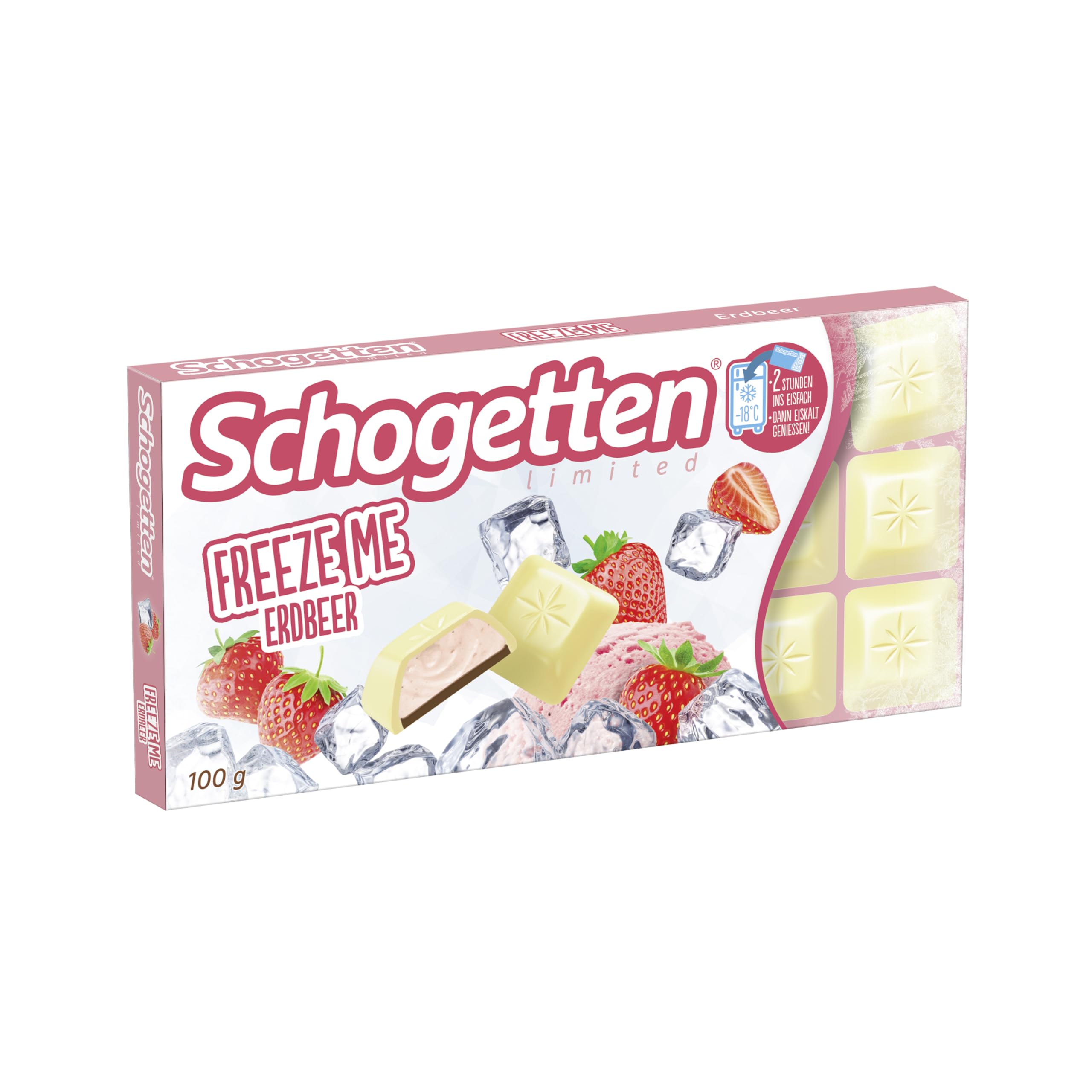 Schogetten Freeze Me Erdbeer | Limited Edition | Einfrieren und eiskalt genießen | 100 g Schokoladen-Tafel