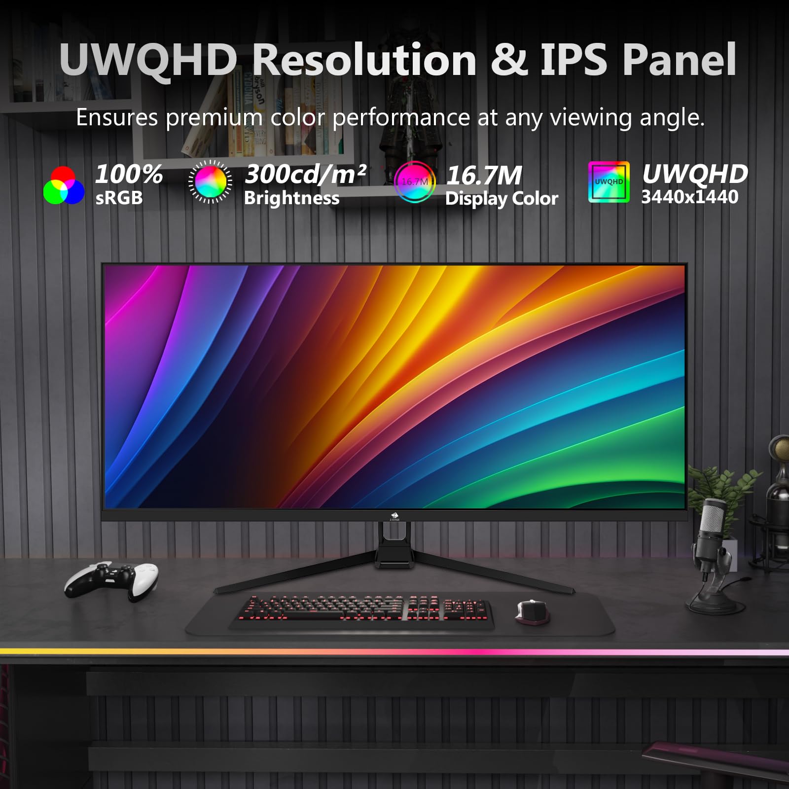 Z-Edge 34 Zoll Ultrawide Monitor UWQHD Gaming Bildschirm 165Hz 3440x1440 | 21:9 IPS Panel, 1ms MPRT, 100% sRGB, FreeSync, PiP PbP, DisplayPort (165Hz) HDMI (100Hz), Schwarz
