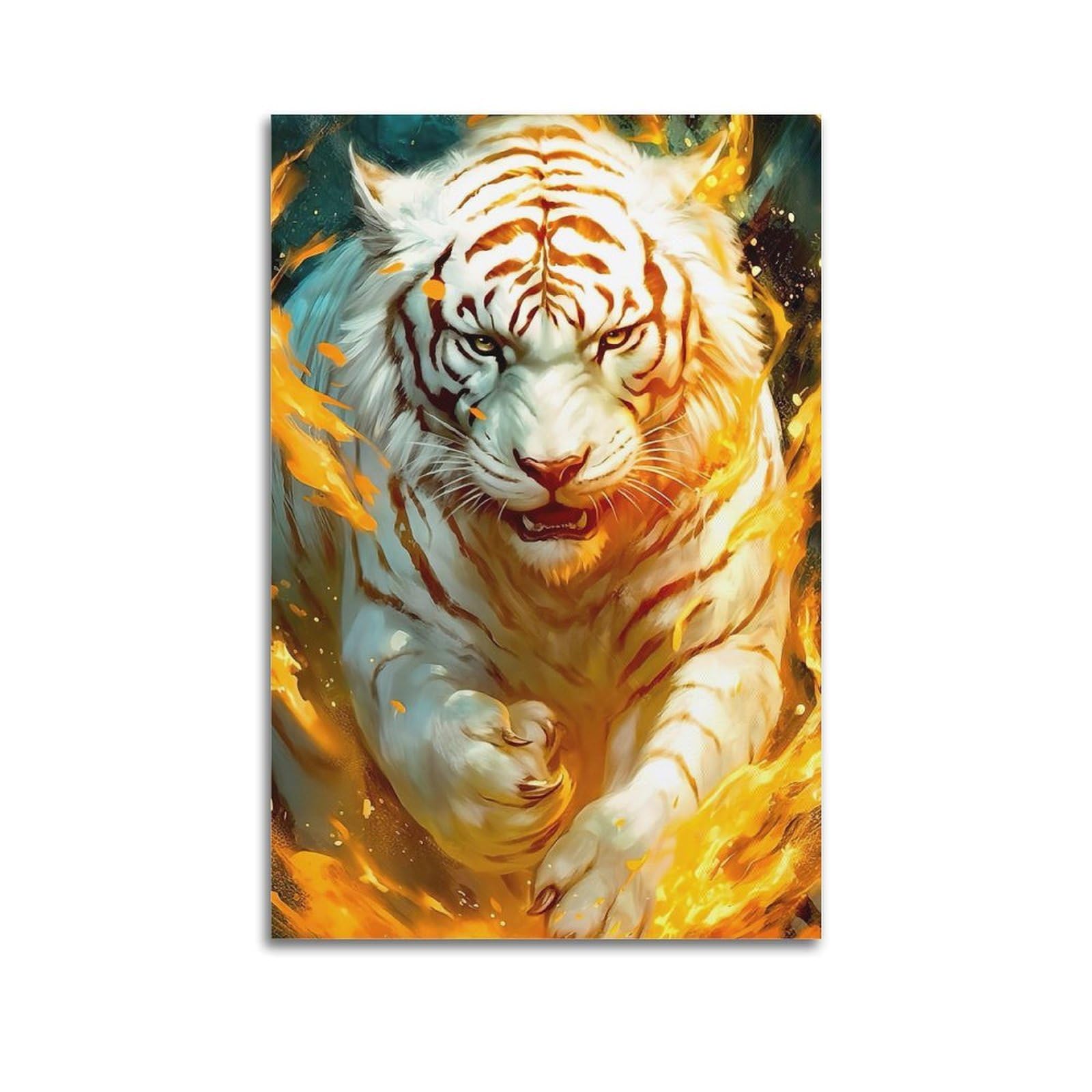 Lvalogy Animal Poster A Fierce Tiger in Flames Art Poster