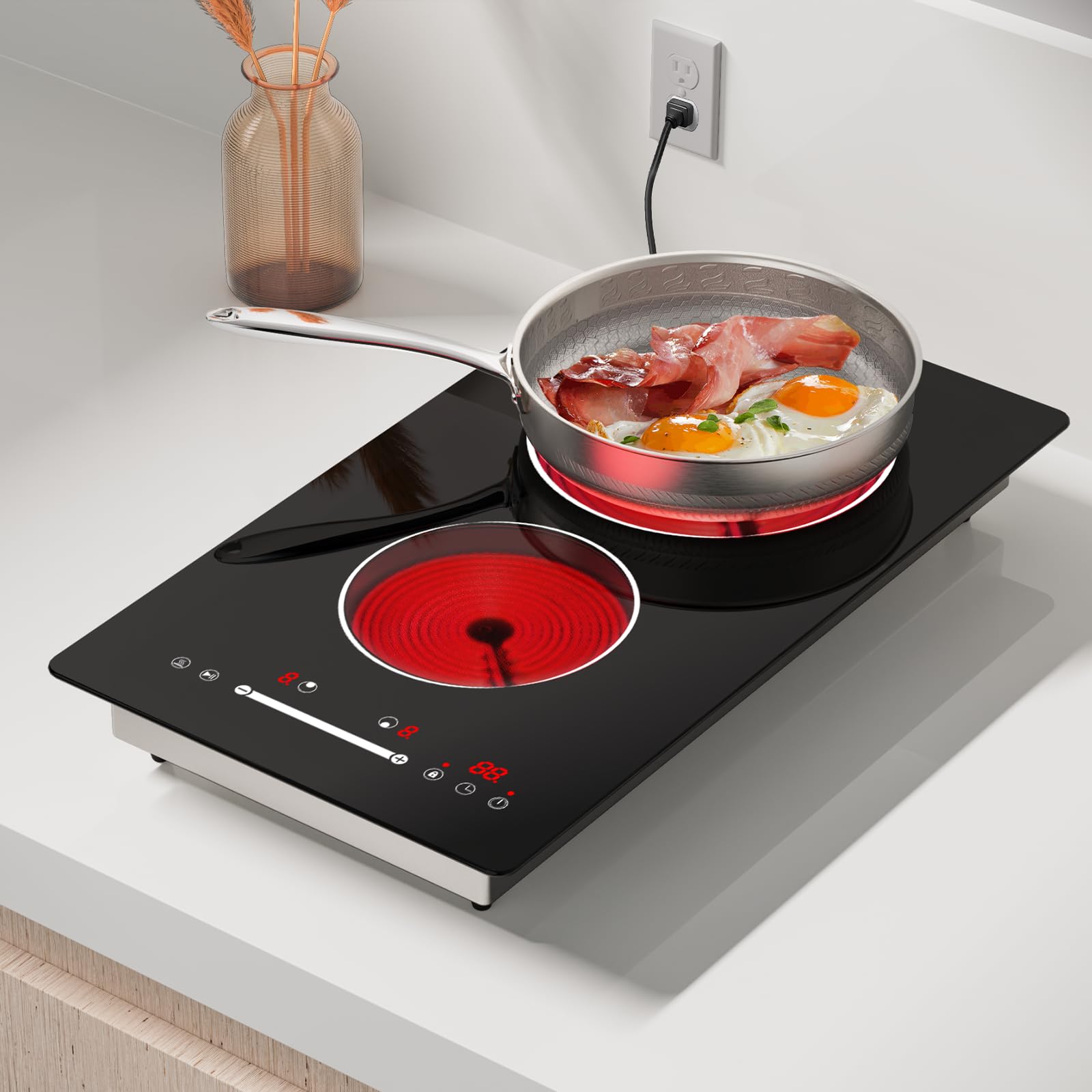 Argyolas Double Hot Plate Electric Hob Portable;Hot Plates For Cooking Electric;Tabletop Portable Stove With Two Ring Heating Plates;3000W Hob Double Ring Cooktop,table top hob;Portable & Compact