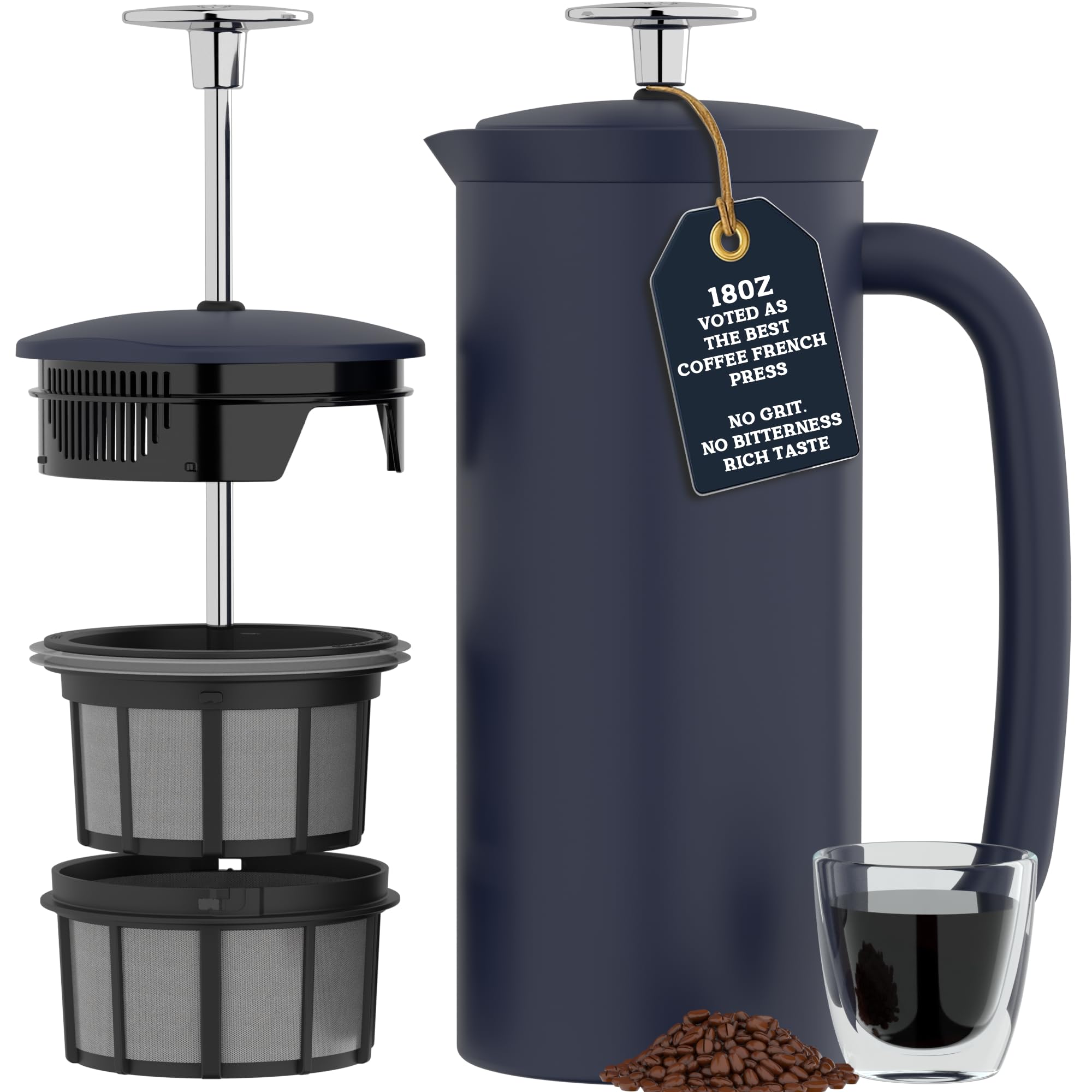 ESPRO P7 French Press - Double Walled Stainless Steel Insulated Coffee and Tea Maker (Aegean Blue, 18 Ounce)
