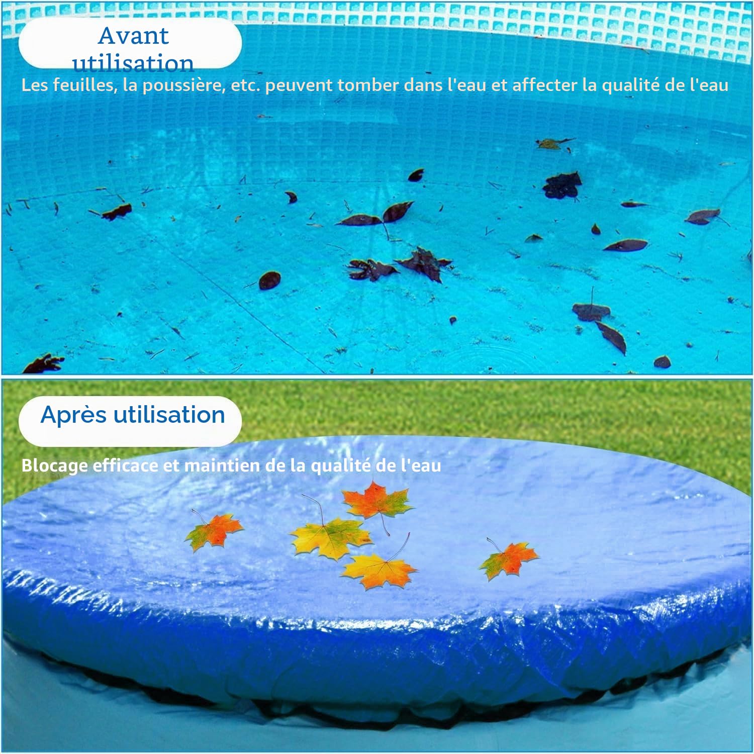 457CM Bâche Protection pour Piscine - Bache Piscine Ronde - Couverture de Extérieur Ronde Spa Baignoire idéale, Imperméable Anti-Poussière Anti-UV, Bâche de Piscine été et Hiver avec Cordon
