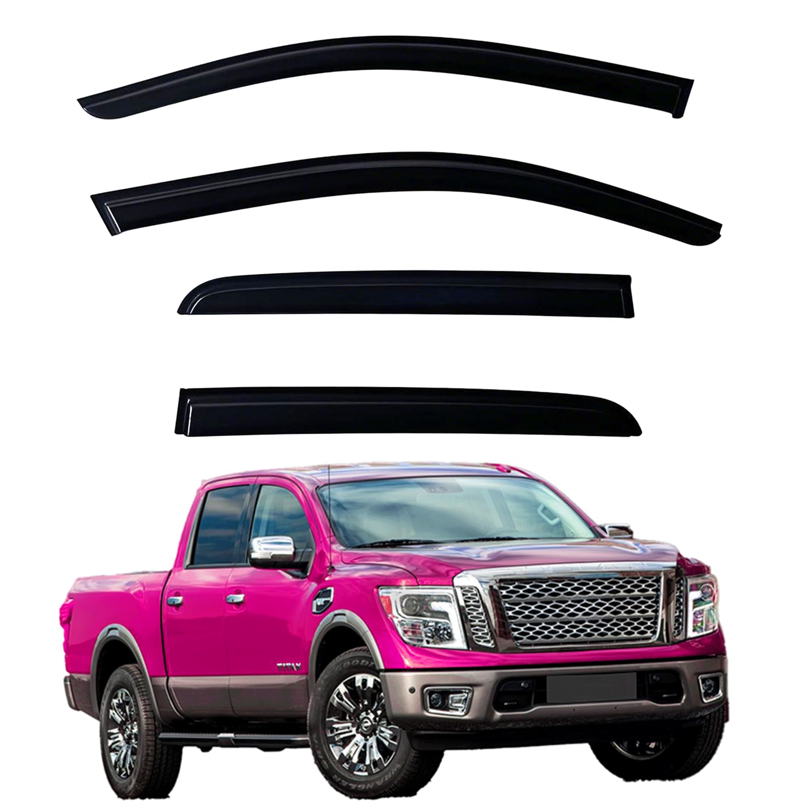 window visors rain guards fits 2017-2025 titan, out-channel window wind deflectors vent shades accessories for titan xd crew cab 2016-2025, dark smoke 4 pcs, 2018 2019 2020 2021 2022 2023 2024