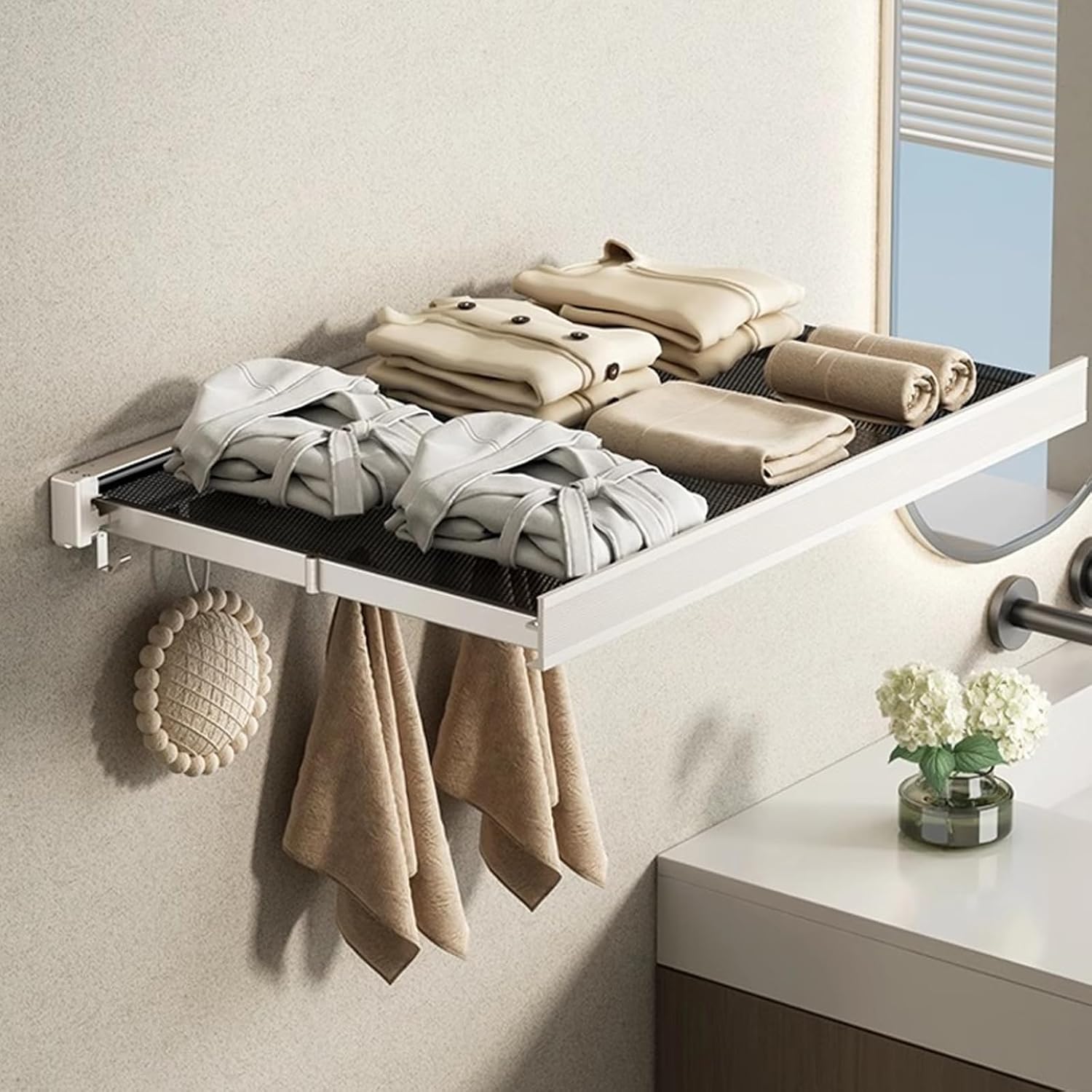Easy Installation Hat and Clothes Rack Rustproof Aluminum Alloy Wall Mounted Laundry Organizers for Small Bathrooms Pliable Shower Shelf Collapsing Clothes Hanger