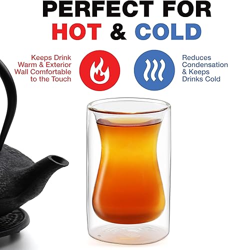 Miniatura 3 de Eparé Tazas de té de vidrio transparente turco, juego de 2 tazas de café de vidrio transparente de doble pared, 6 onzas aisladas, vasos