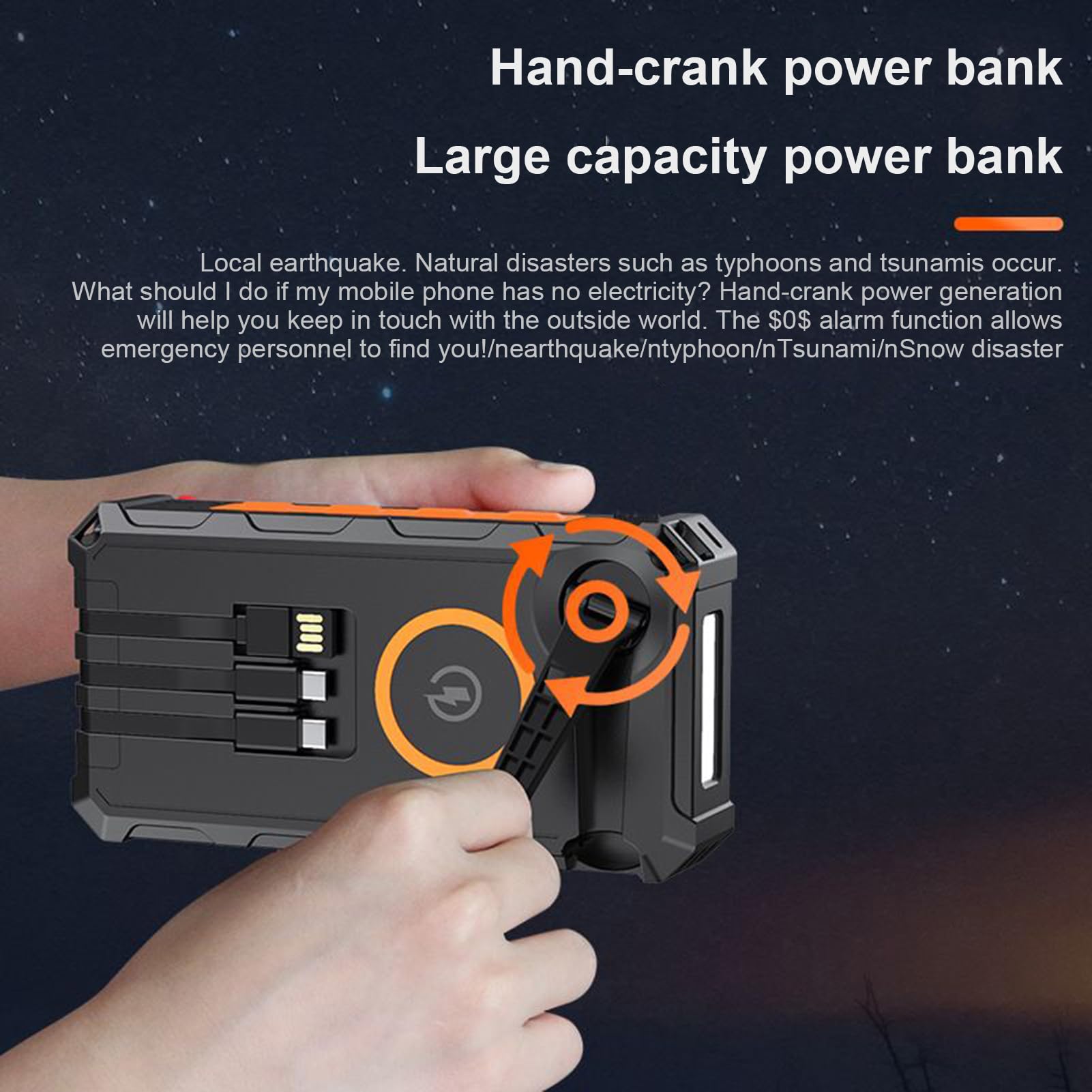 Powerbank solaire Portable Alarme Et Boussole Intégrées Sans Fil | Chargeur Batterie À Manivelle Avec Lampe LED Pour Voyages, Randonnée, Camping, Pêche, Hommes, Femmes, Jeunes,
