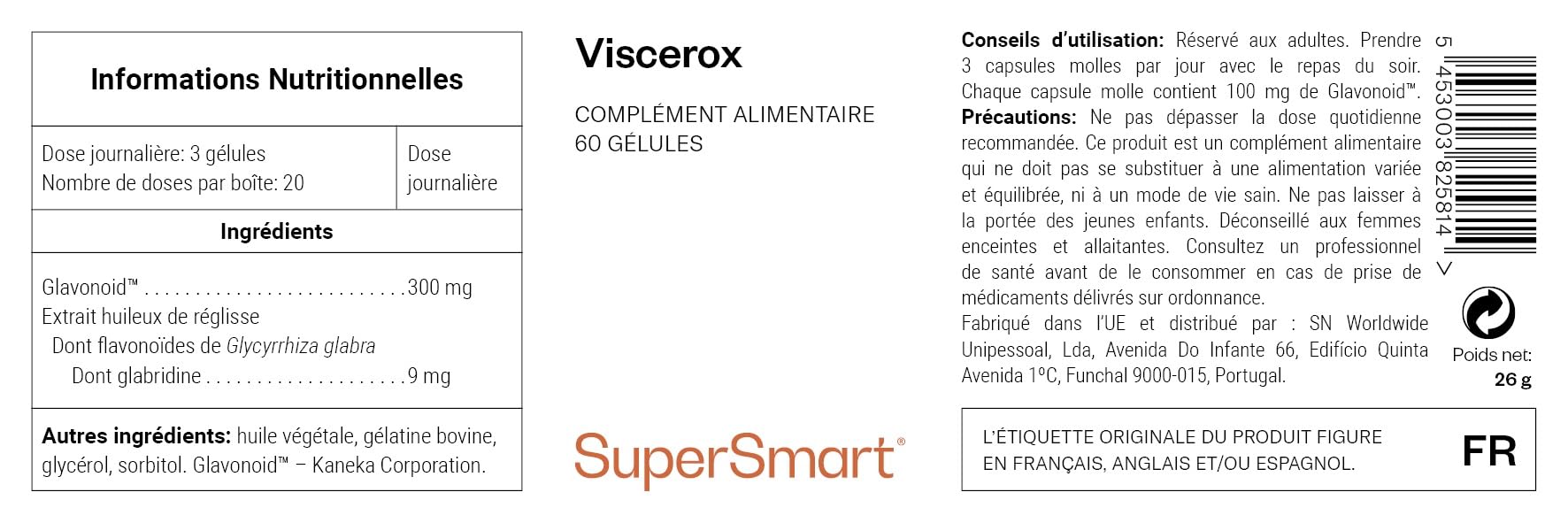 Viscerox - Complément antioxydant - Sans OGM & sans gluten - SuperSmart | Brûleur de graisse abdominale & perte de poids - 60 capsules molles