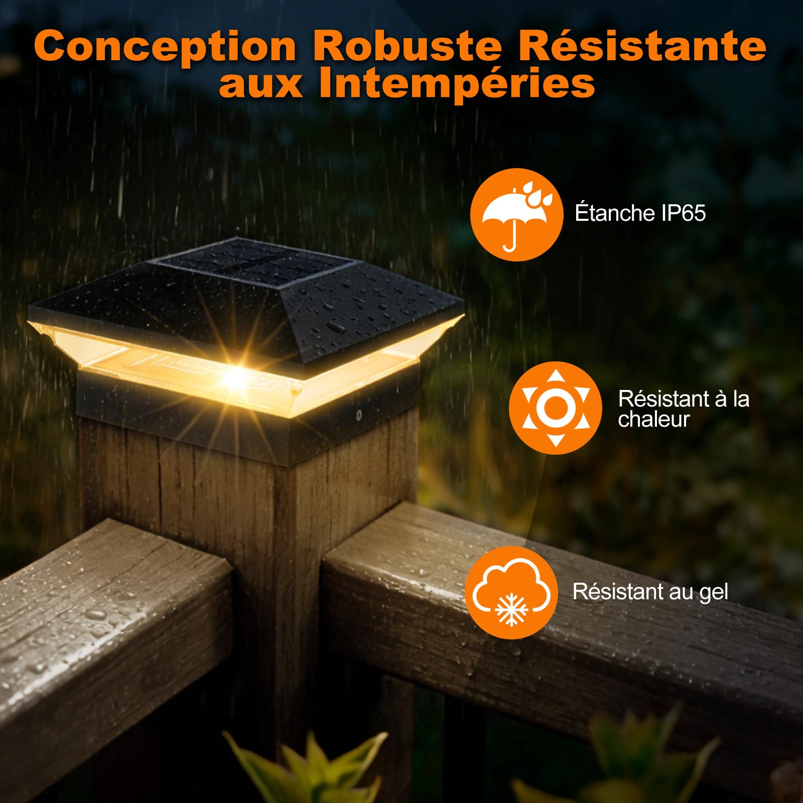 NATPOW Farola Solar de Poste 9x9cm,10x10cm,12x12cm, 4 Piezas 3000K/6000K Luces Solares para Poste, Luz Solar para Postes Exterior IP65 Resistente para Valla, Puerta, Camino de Entrada, Jardin, Negro
