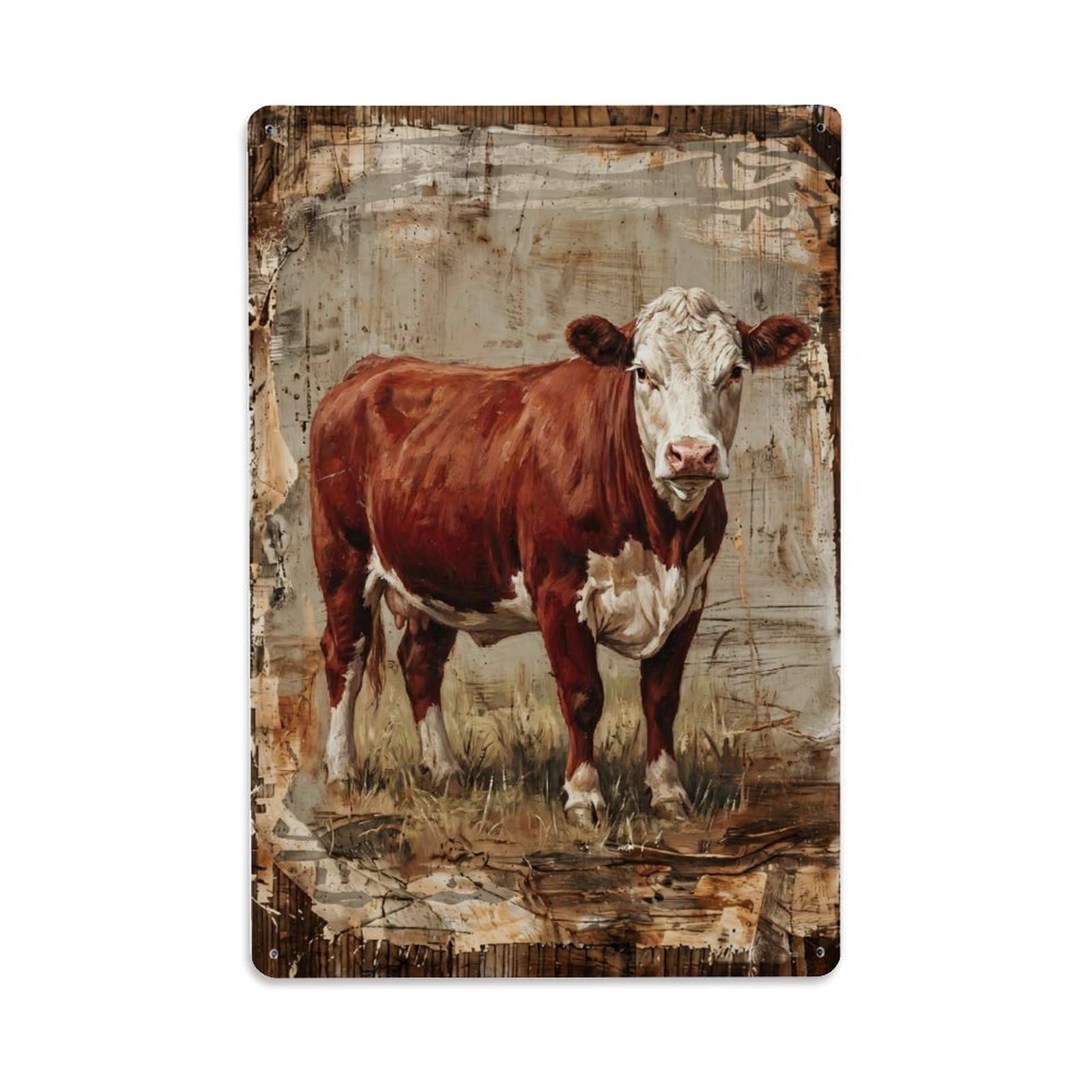 Hereford Cow Farm Red White Cattle Metal Tin Sign Plaque Wall Decor for Cafe, Club Bar, Office, Home Garden Metal Poster 8x12Inch