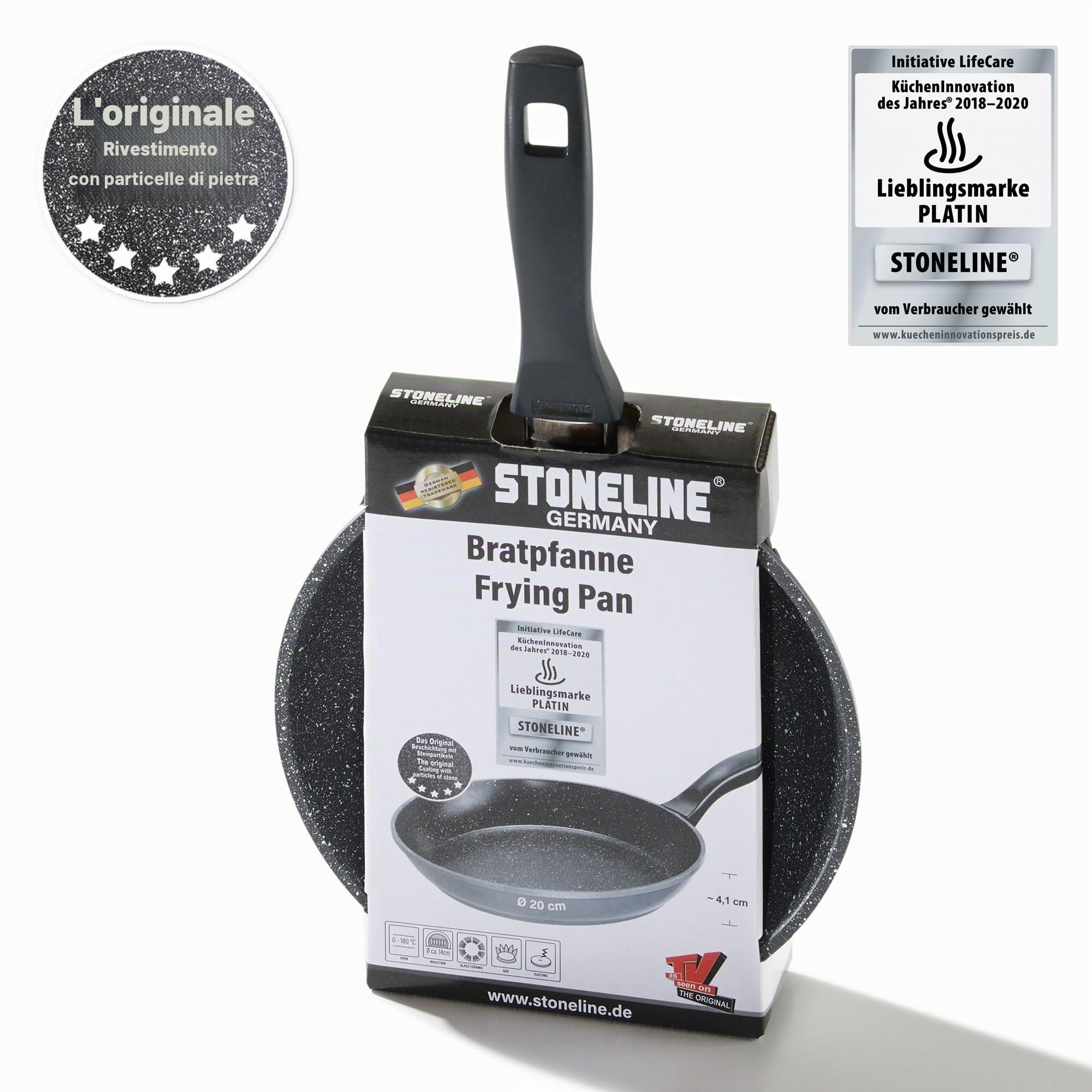 STONELINE Padella in Alluminio con Ottimo Rivestimento Antiaderente, Senza Coperchio, Anche per induzione, 20 cm