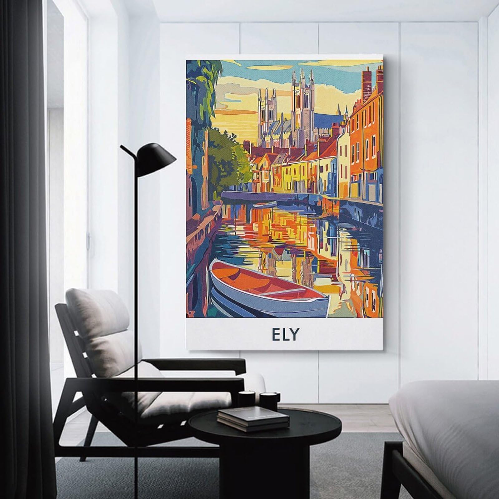 Junmoney Ely Canal Sunset Wall Picture Print 24x36inch(60x90cm), for Corridors, Hallways Or Apartment Entries, Wall Decor to Refresh Empty Corners