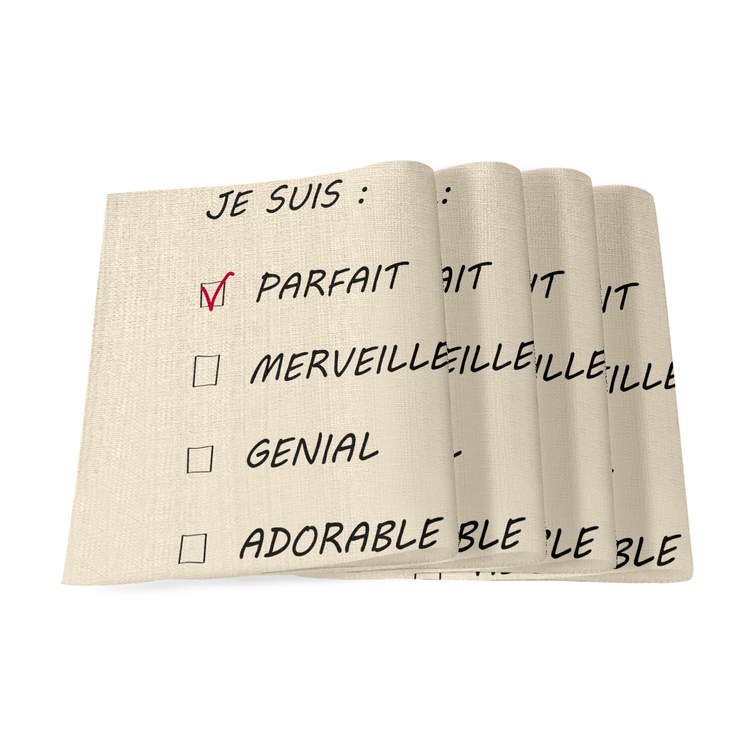 Sets de table en lin Je suis Parfait : idée cadeau homme originale lot de 4