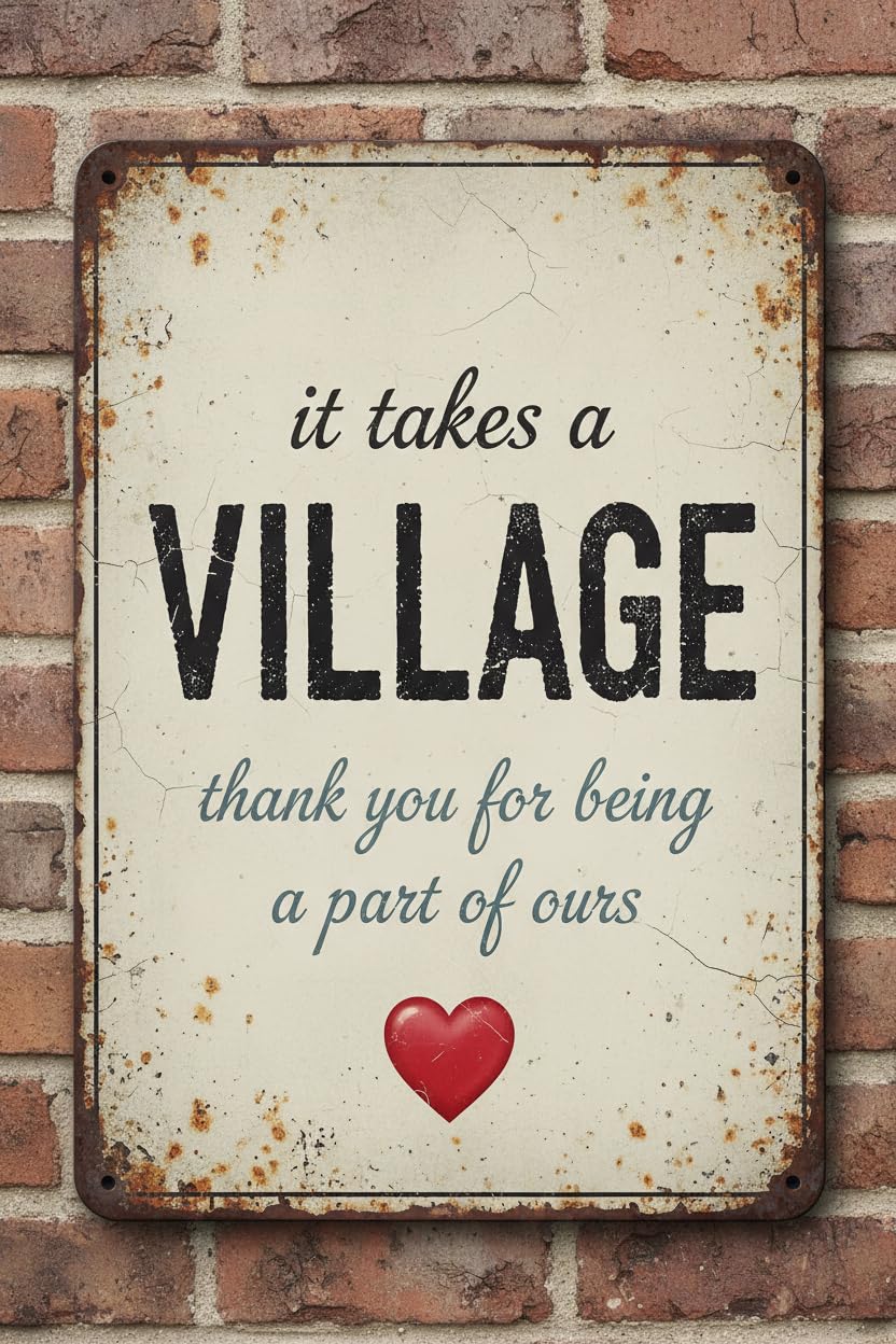 It Takes A Village Thank You Wood Plaque Desk Sign, 8x12 Inch