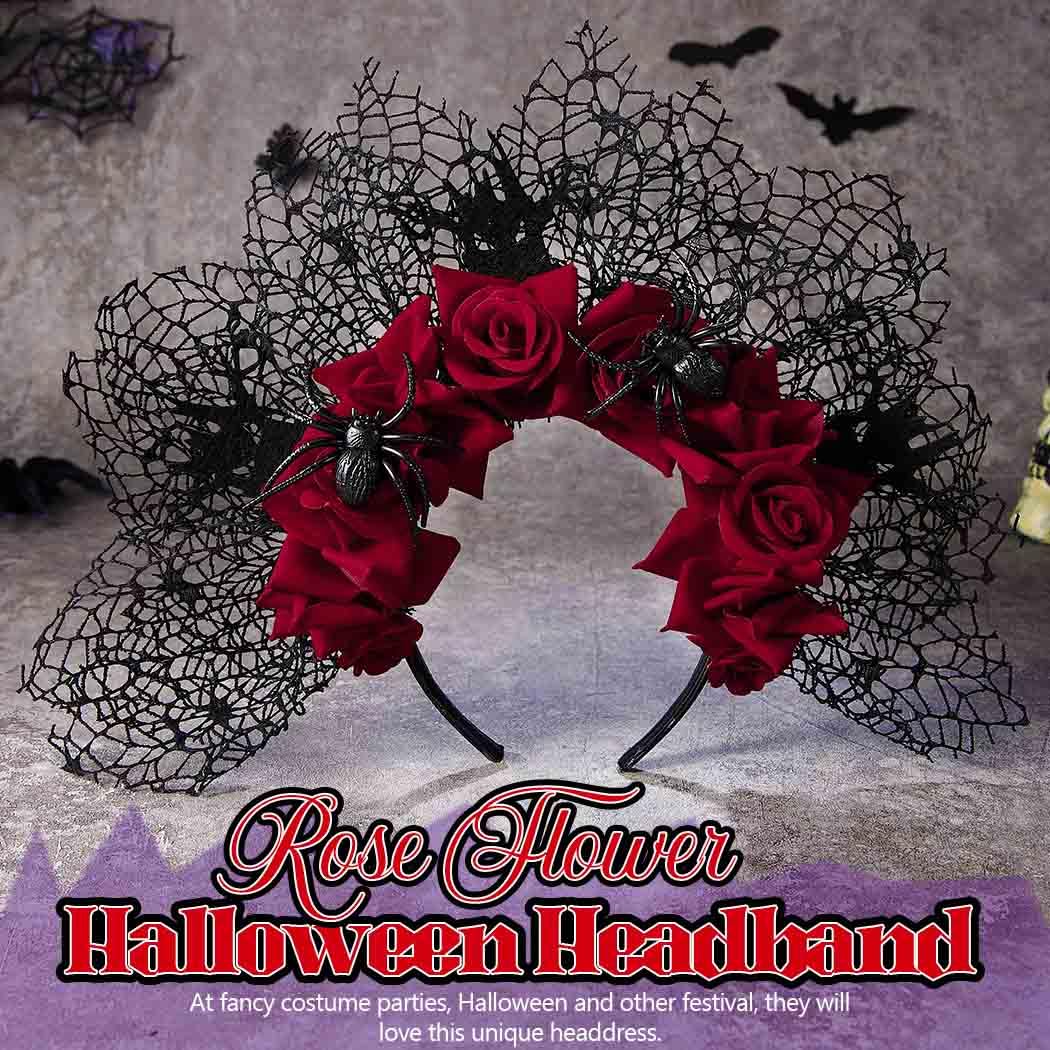 Zoestar Rose Flower Halloween Headband Mexican Floral Crown Headbands Black Spider Headpiece Day of the Dead Hair Accessories for Women - Image 2