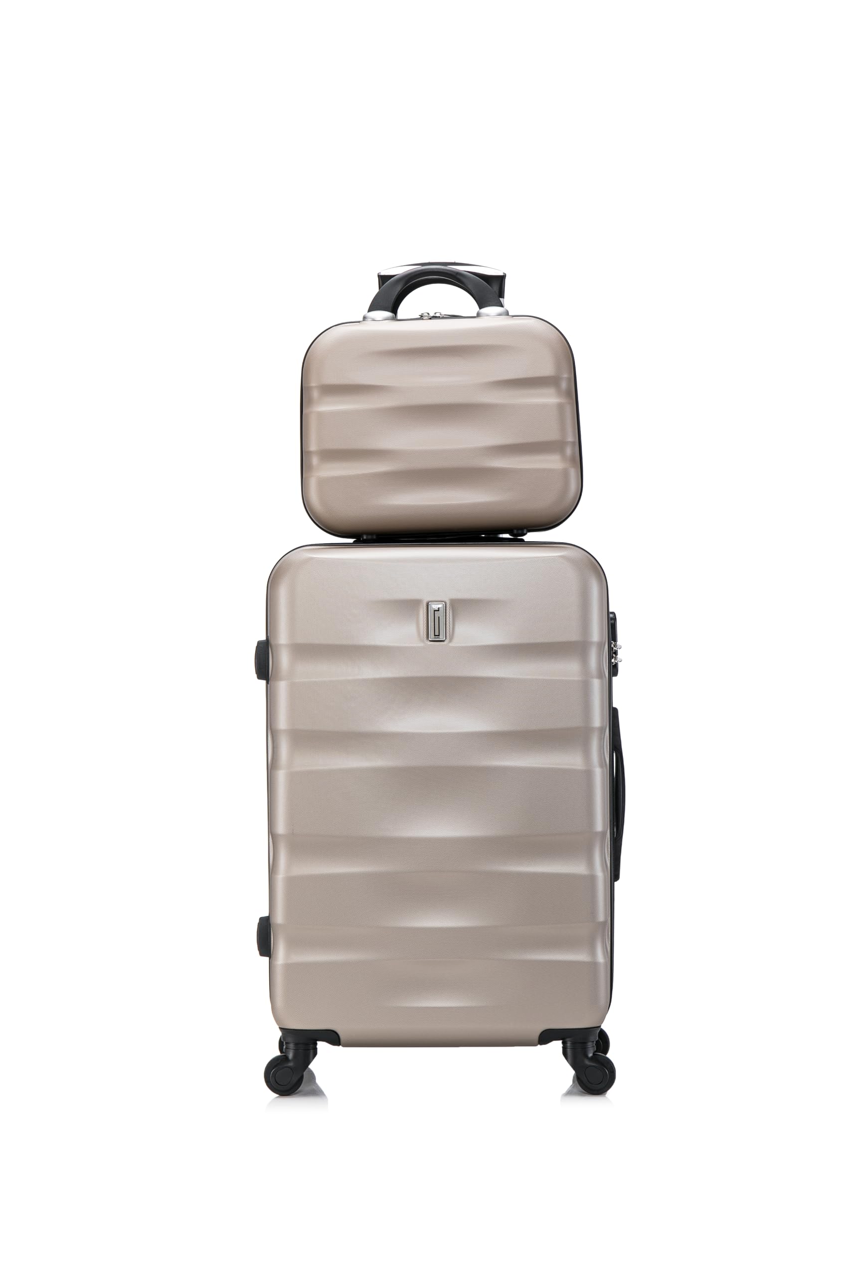 CELIMS - Set Valigie | Valigia Media 20 kg Rigida Champagne + Beauty Case da Viaggio 35cm | Valigia da Stiva 65cm | Trolley Medio 65cm con 4 Ruote | Valigie con Beauty Case