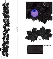 Vista 2 de Guirnalda de arce negro, decoración de Halloween, luces moradas, coronas de arce artificiales para pared, chimenea, exteriores, interiores, patio