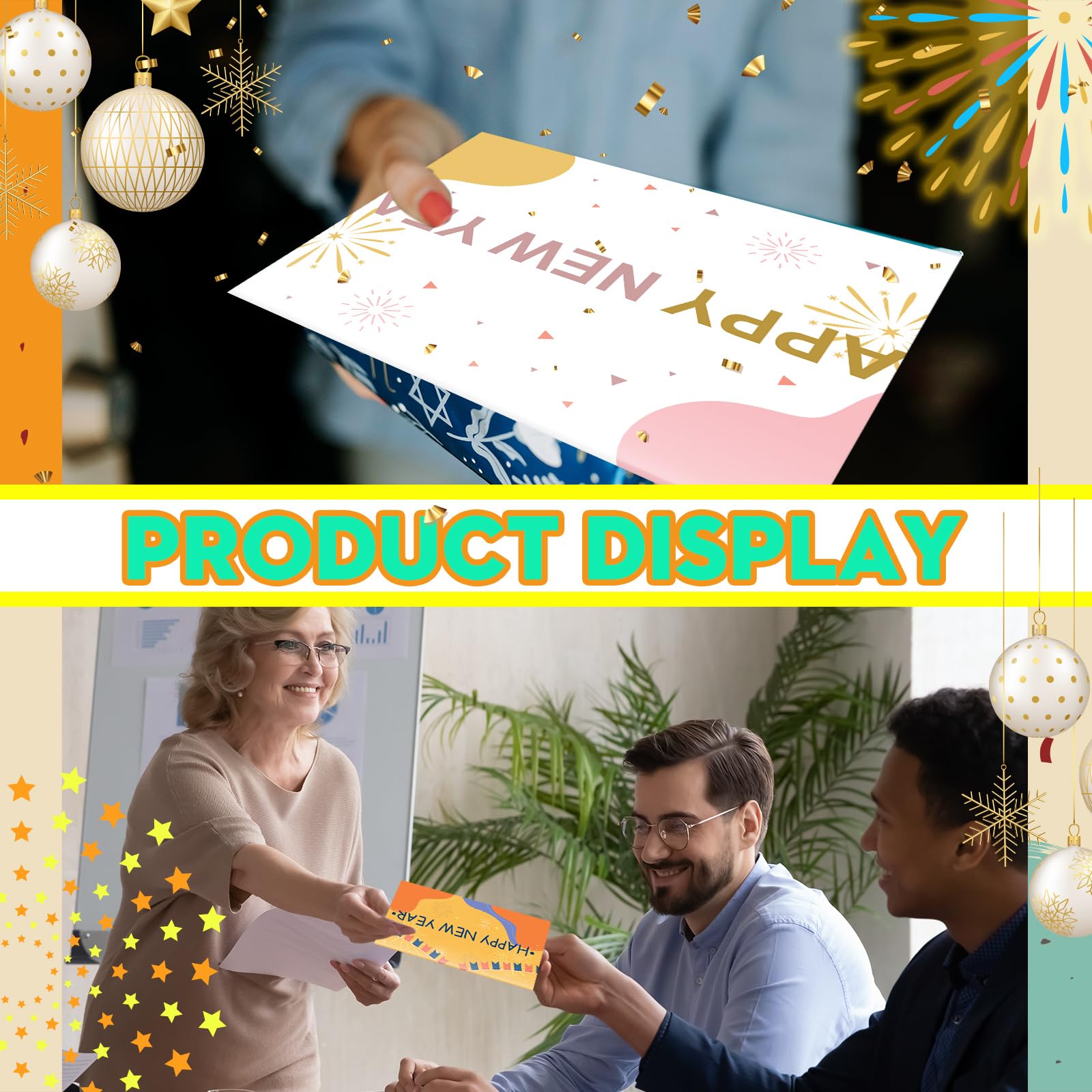 Glenmal Juego de 150 tarjetas de felicitación de Año Nuevo a granel con sobres, tarjetas de felicitación de Año Nuevo 2024, en caja, tarjetas de feliz día festivo, tarjetas de Año Nuevo con 150 sobres