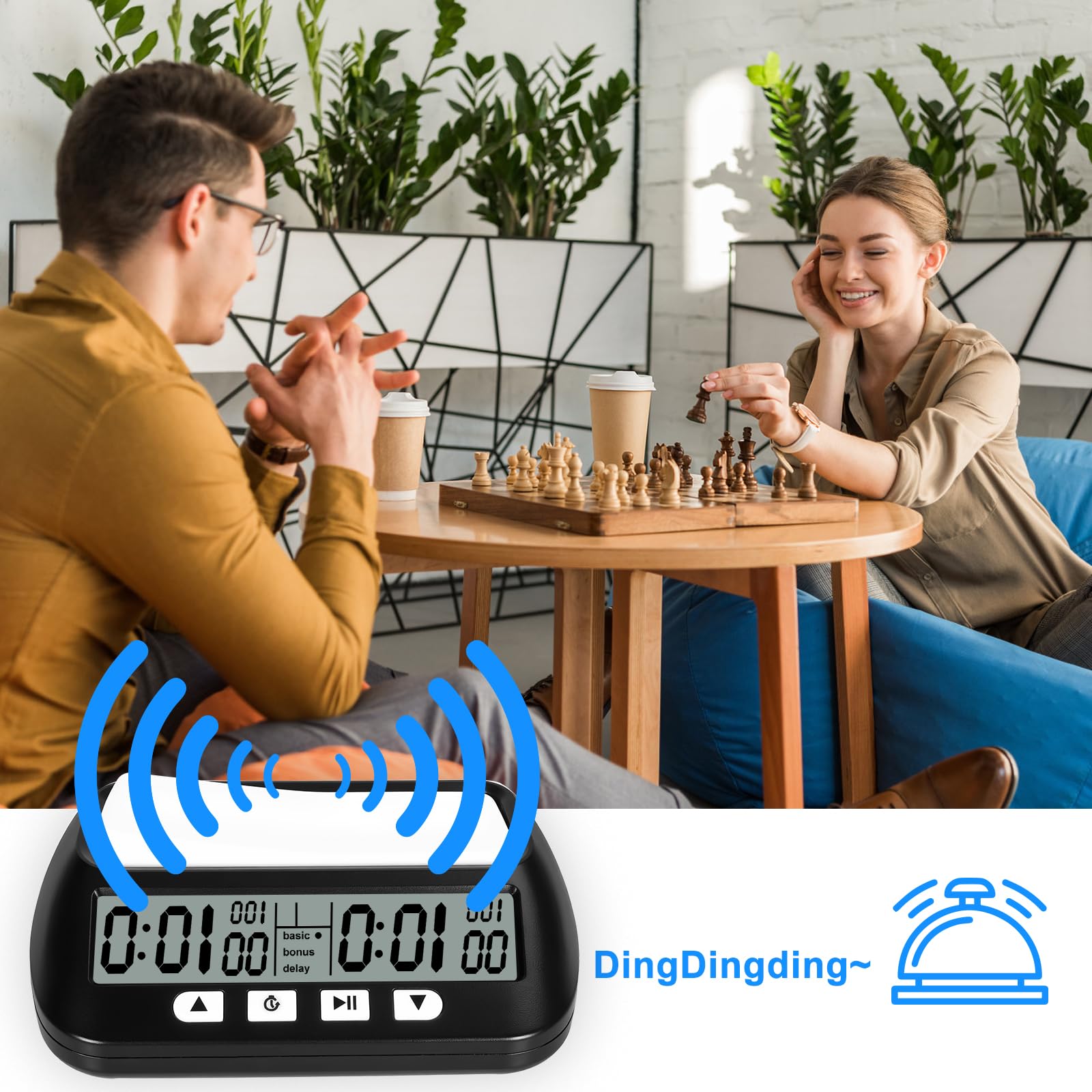 Horloge d'échecs Professionnelle​​,Minuteur d'échecs numérique Multifonction​​ – Compte à rebours/Bonus/délai,Commandes à 4 Boutons​​,​​Design compétition​​ pour Tournois et Jeux de société