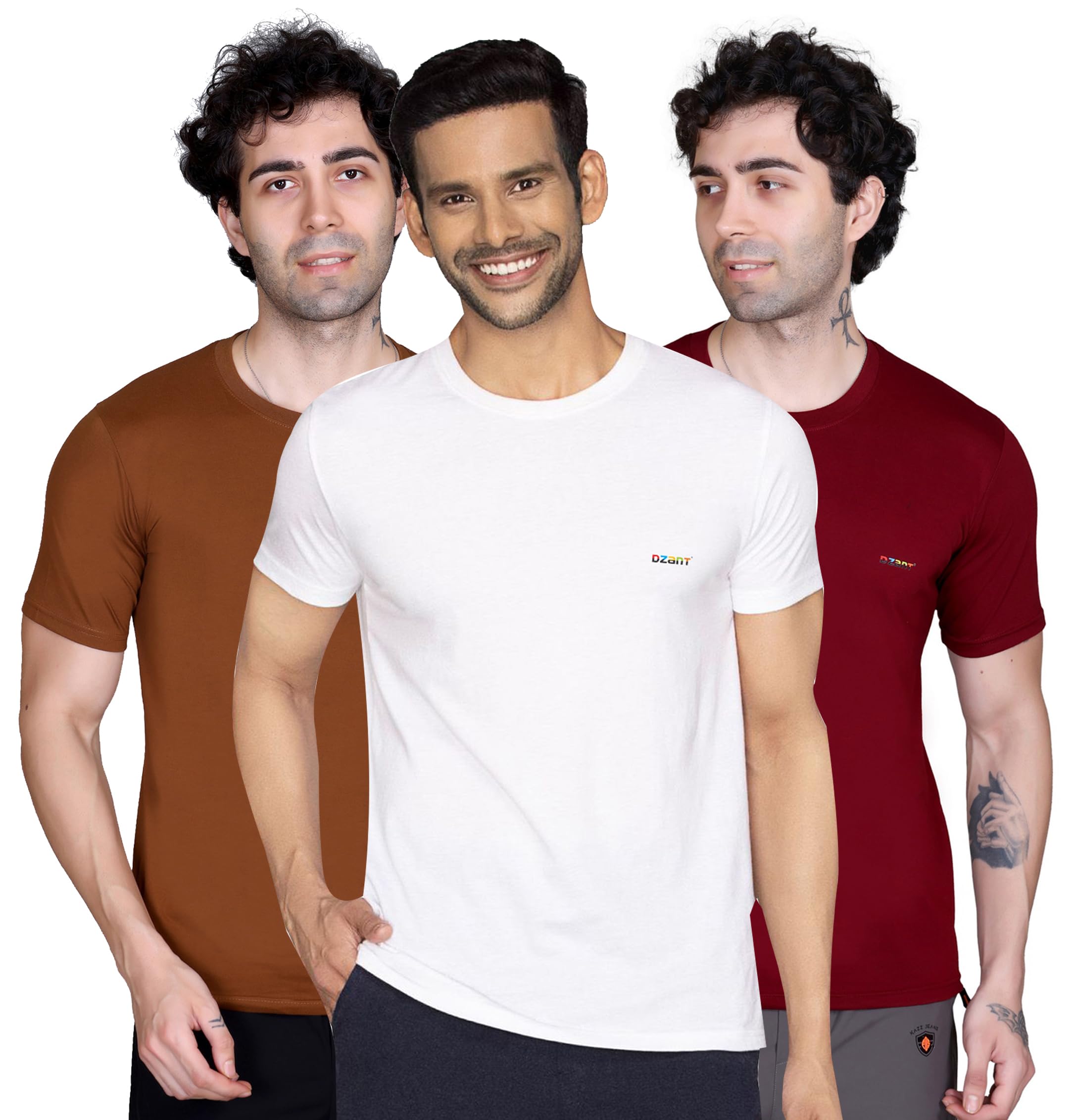 dzant Trendy Solid Cotton Blend Crew Neck/Round Neck Half Sleeve Tshirt for Men - Pack of 3-picture-24