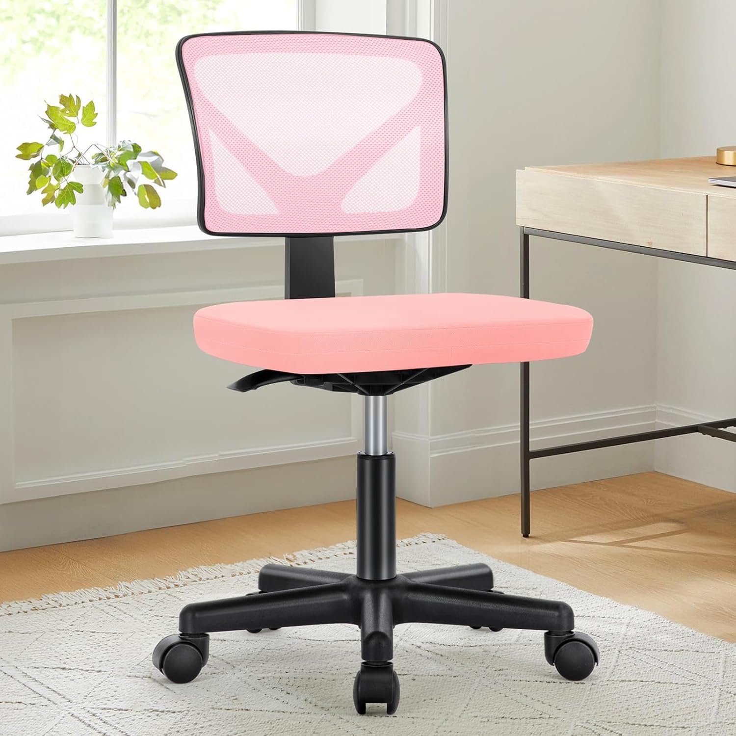 NEWBULIG Home Office Desk Chair Armless Ergonomic Swivel Computer Chair with Wheels Adjustable Height and Low-Back Mesh Rolling