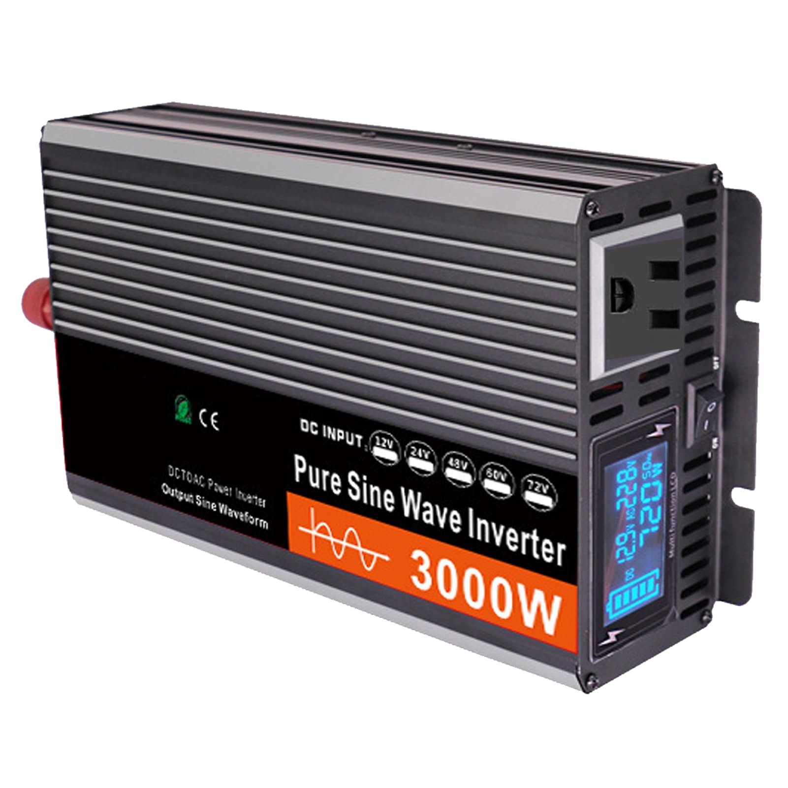 Convertitore Inverter a Onda Sinusoidale Pura da 3000 W CC 12 V/24 V/48 V/60 V/72 V, Ingresso CC, Uscita CA, Inverter Solare a Bassa Frequenza 110 V/240 V(Size:12v to 110v)