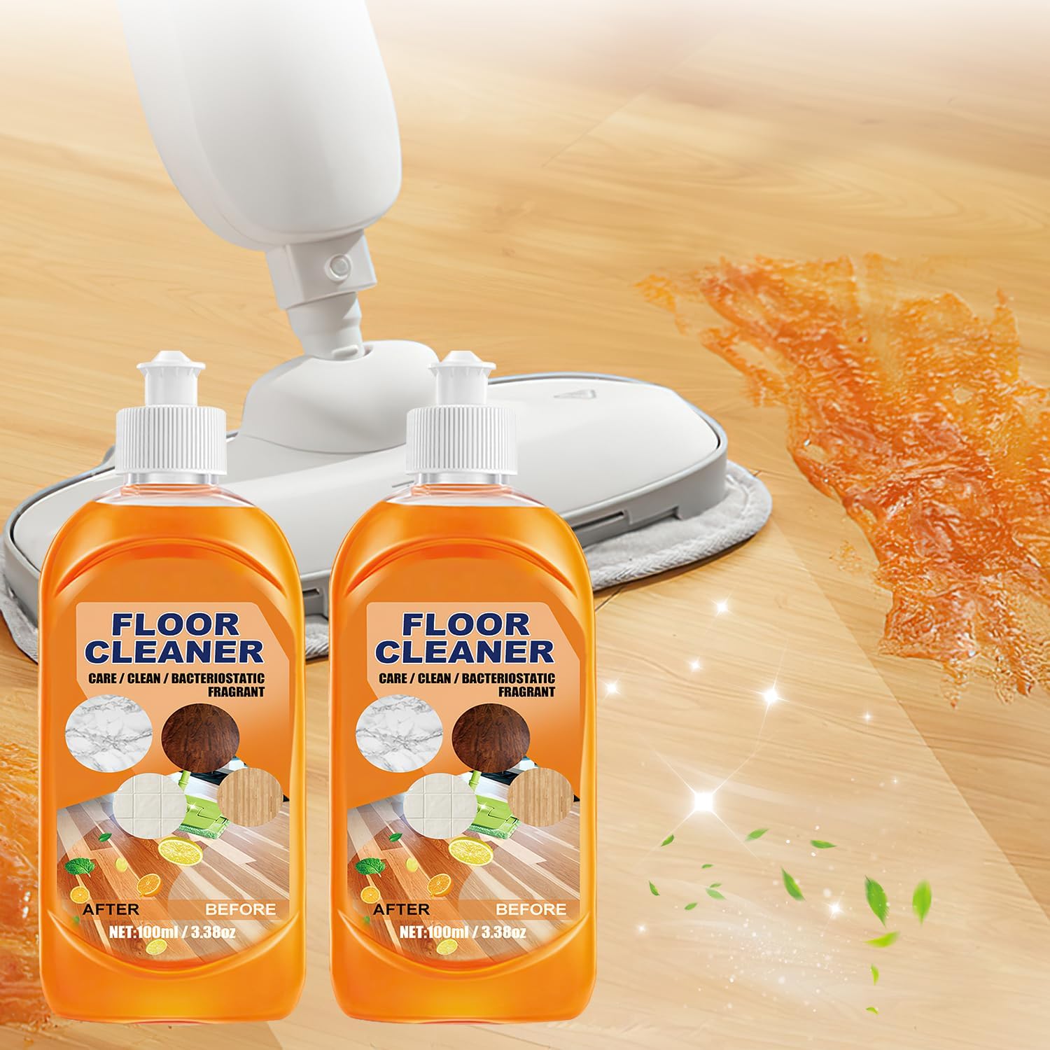 Niaoyun 2Pcs Momeng Floor Cleaner Orange, Floor Cleaner Liquid Momeng, Powerful Decontamination Floor Cleaner, Natural Hardwood Floor Stain Cleaner