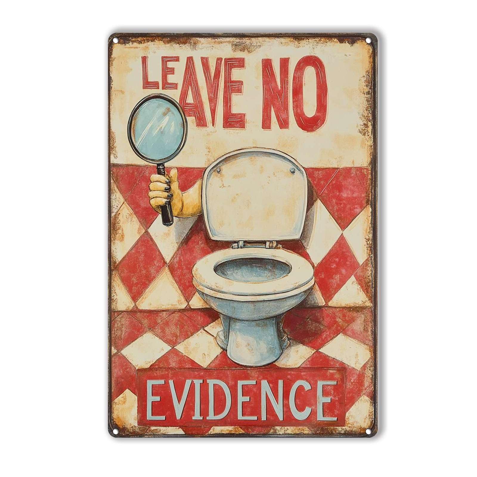 peiyeety Metal Tin Sign Leave No Evidence Funny Toilet Vintage Decorative Wall Art,Retro Humor Rustic Plaque for Home Bathroom Bedroom Bar Pub,6x8 Inch