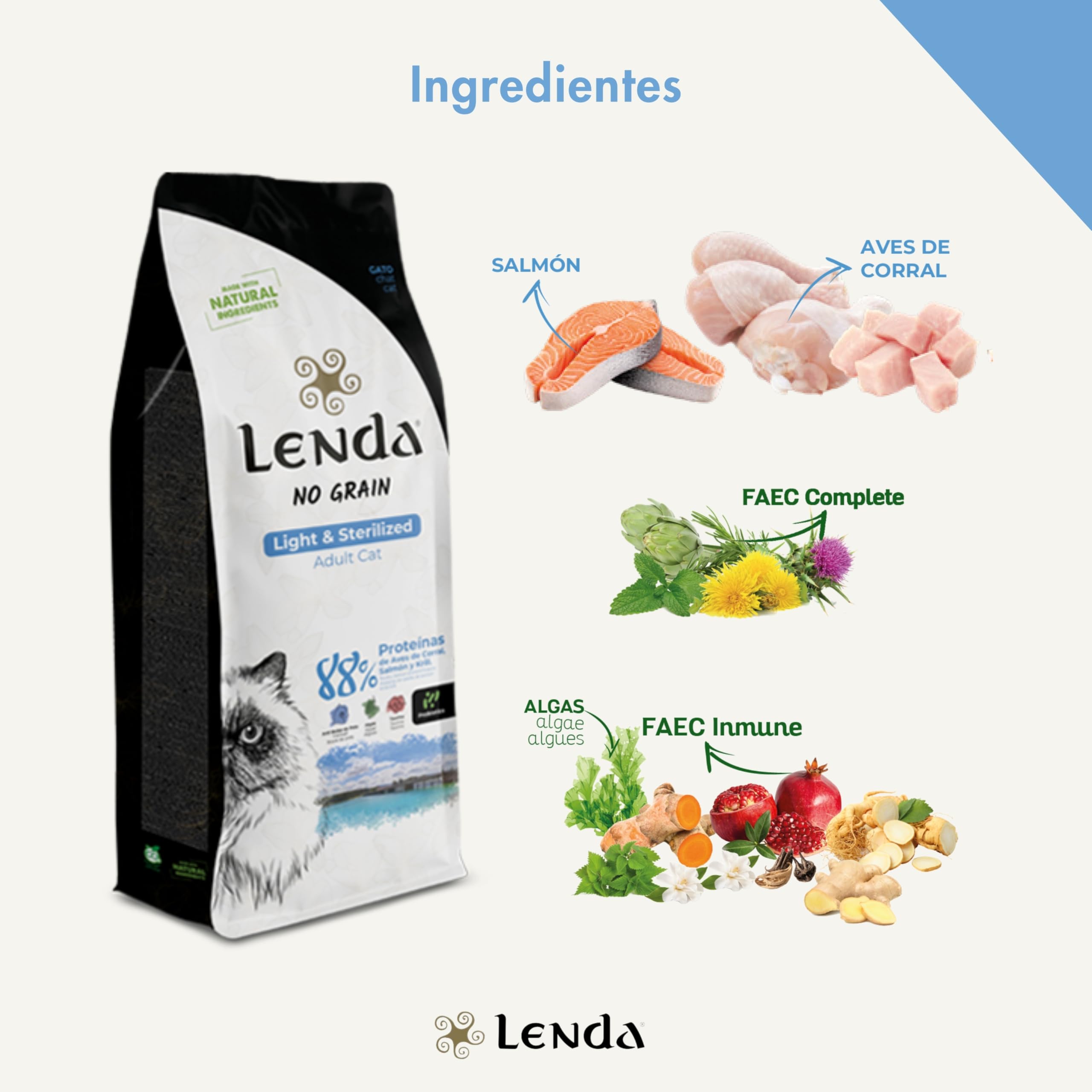 Lenda Gato Adult Light & Sterilized 7 kg Grain Free - Pienso para Gatos Esterilizados sin Cereales - Comida Light para Gato Adulto - Pienso Natural Bajo en Calorias y Grasas