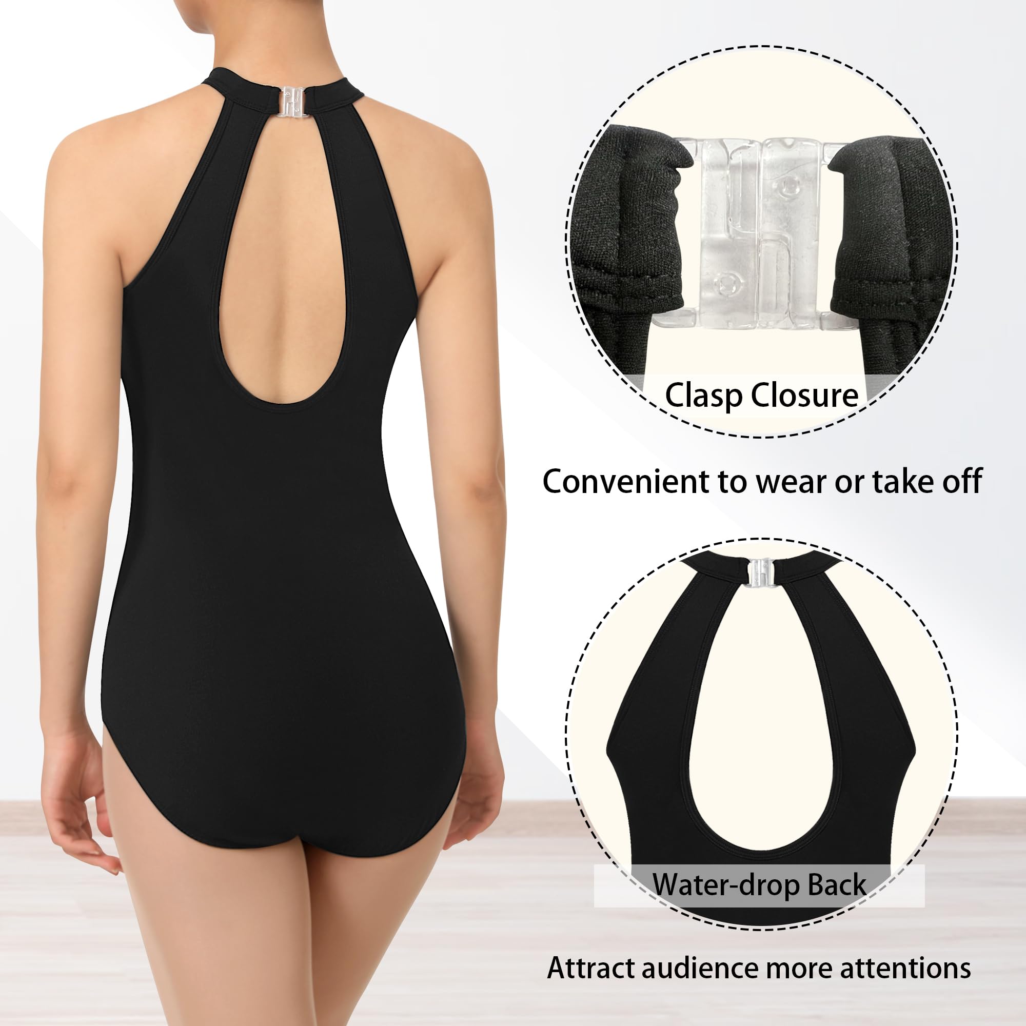 DANSHOW Body da Danza Classica da Donna Body da Ballo Nero da Donna Scollatura allamericana