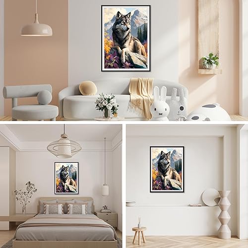 Miniatura 3 de SENQAO Kits de pintura de diamante de lobo para adultos, pintura de puntos de diamante de taladro completo para principiantes, pintura redonda 5D