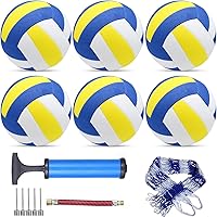 Sazoemao 6 Pack Size 5 Synthetic Leather Volleyball Balls with Pump & Net Bag - Official Indoor Outdoor Competition Volleyballs