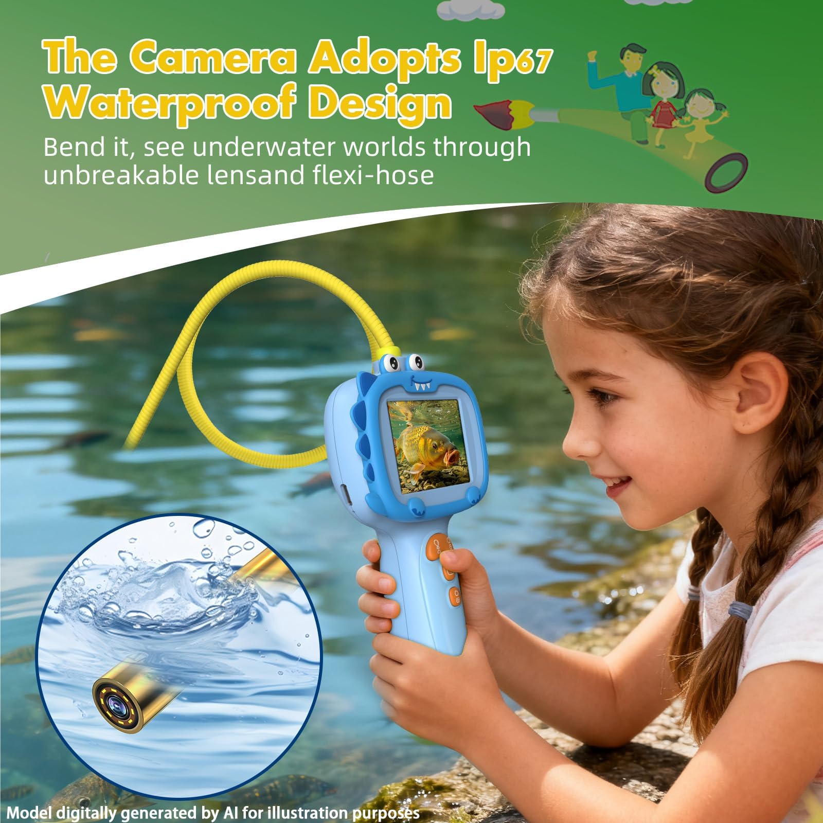 Daxiongmao Endoscopio para niños con luz, juego educativo de exploración científica, actividades naturales, cámara endoscópica con luz, cámara endoscópica, gadgets para hombres (azul)