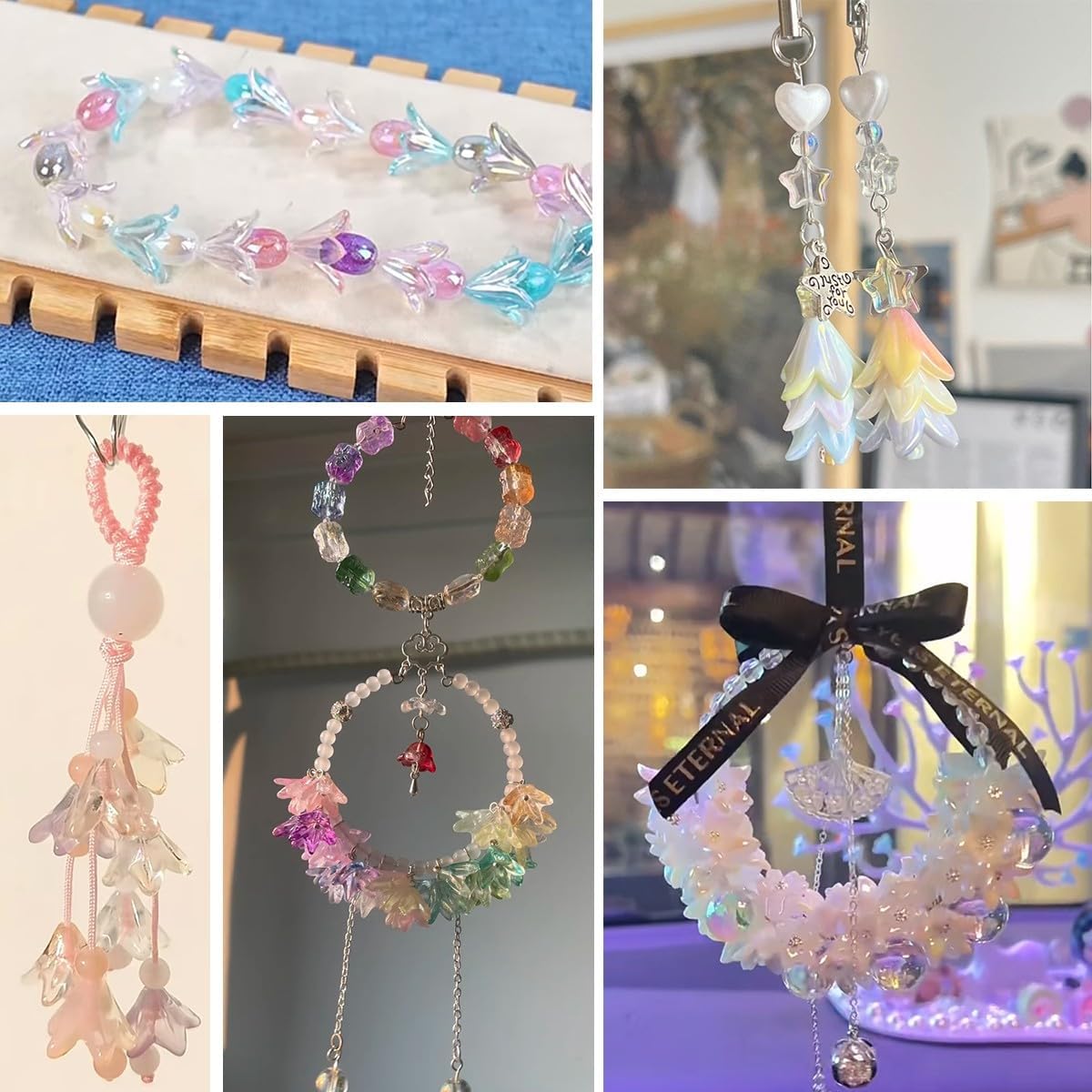 130Pcs Acrylic Lily Flower Beads for Jewelry Making Cute AB Trumpet Floral Charm Spacer Bead Caps Loose Aesthetic Beads for Earrings Necklace Bracelet DIY Craft Accessories Supplies(Colorful) - Image 4