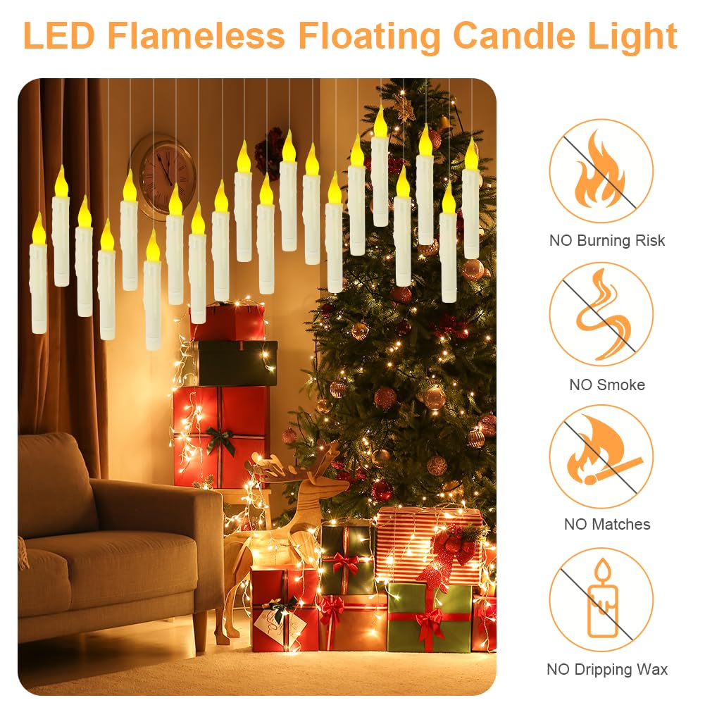 12 Bougies LED Flottantes Avec Télécommande Baguette Magique - Effet Flamme Jaune Pour Décoration