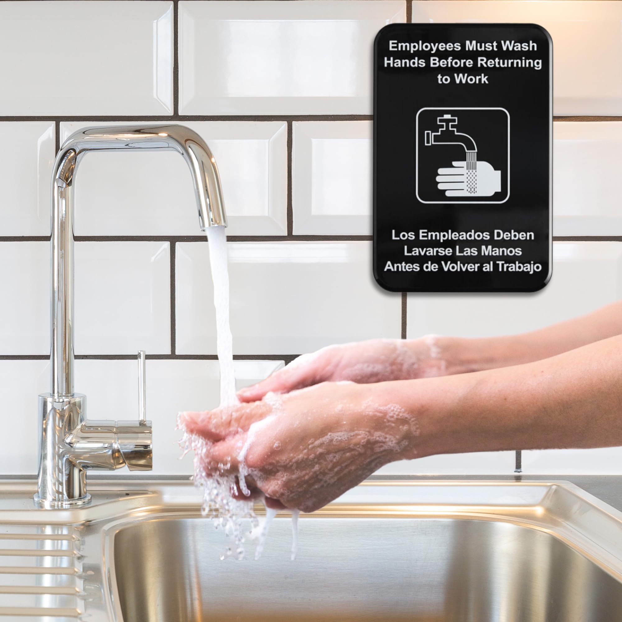 Letrero de plástico duradero y fácil de limpiar, 22.9 x 15.2 cm, blanco y negro, para restaurantes de negocios, para baños, paquete de 12 unidades