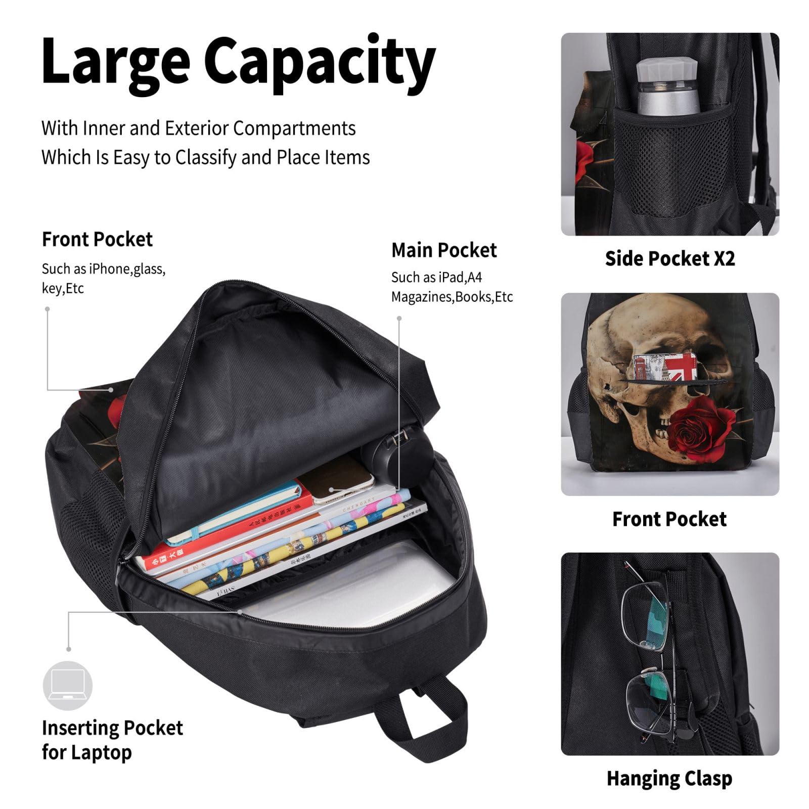 Zaino, borsa portapranzo, astuccio, set da 3 pezzi, per lavoro e