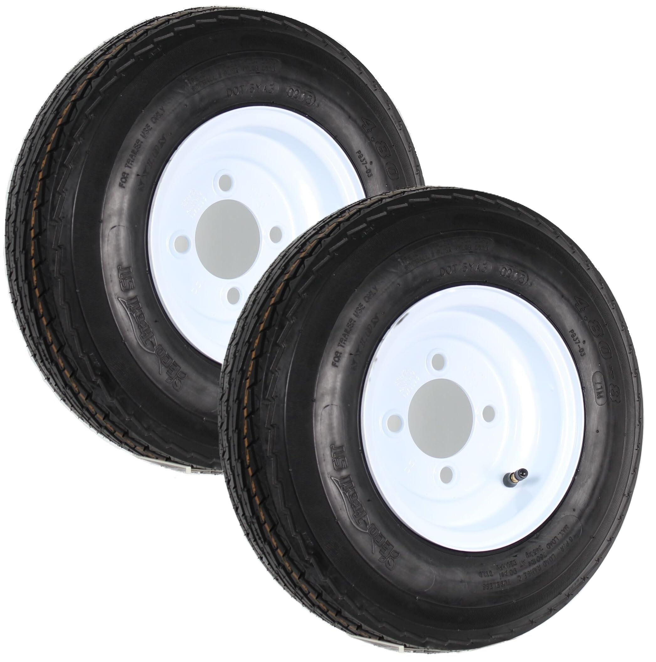 eCustomRim2-Pack Trailer Tires On White Wheel Rims 480-8 4.80-8 4.80 x 8 LRC 4 Lug On 4 in. - 2 Year Warranty w/Free Roadside