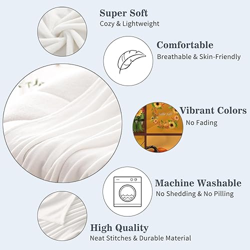 Miniatura 3 de Neatee Living Manta decorativa de otoño, a cuadros, Acción de Gracias, con hojas de calabaza, para sofá, cama, al aire libre, ligera, mullida,