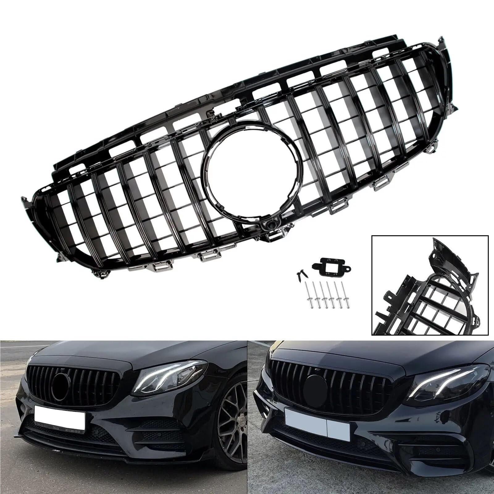 Czarny błyszczący przedni grill chłodnicy pasuje do Panamericana GT pasuje do Mercedesa klasy E W213 16-20