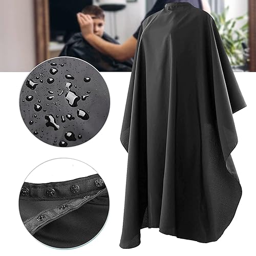 Miniatura 8 de BSFHH Capa de peluquero negra, capa de corte de pelo profesional impermeable de nailon con cierre a presión, capa de peluquería de 59 x 47 pulgadas,