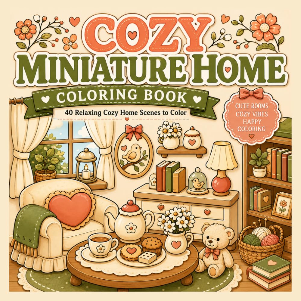 Cozy Miniature Home: A Bold and Easy Coloring Book Featuring Charming European Antique Miniature Rooms, Cozy Corners, and Whimsical Home Decor for Relaxation and Creativity