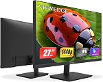 Viewedge 27 moniteur de pouce 2K 2560 x 1440 IPS Groupe 75hz | Moniteur informatique 27 de pouce QHD avec HDMI, DP Protection des yeux et des murs PC 1440p Moniteur pour le travail et les jeux