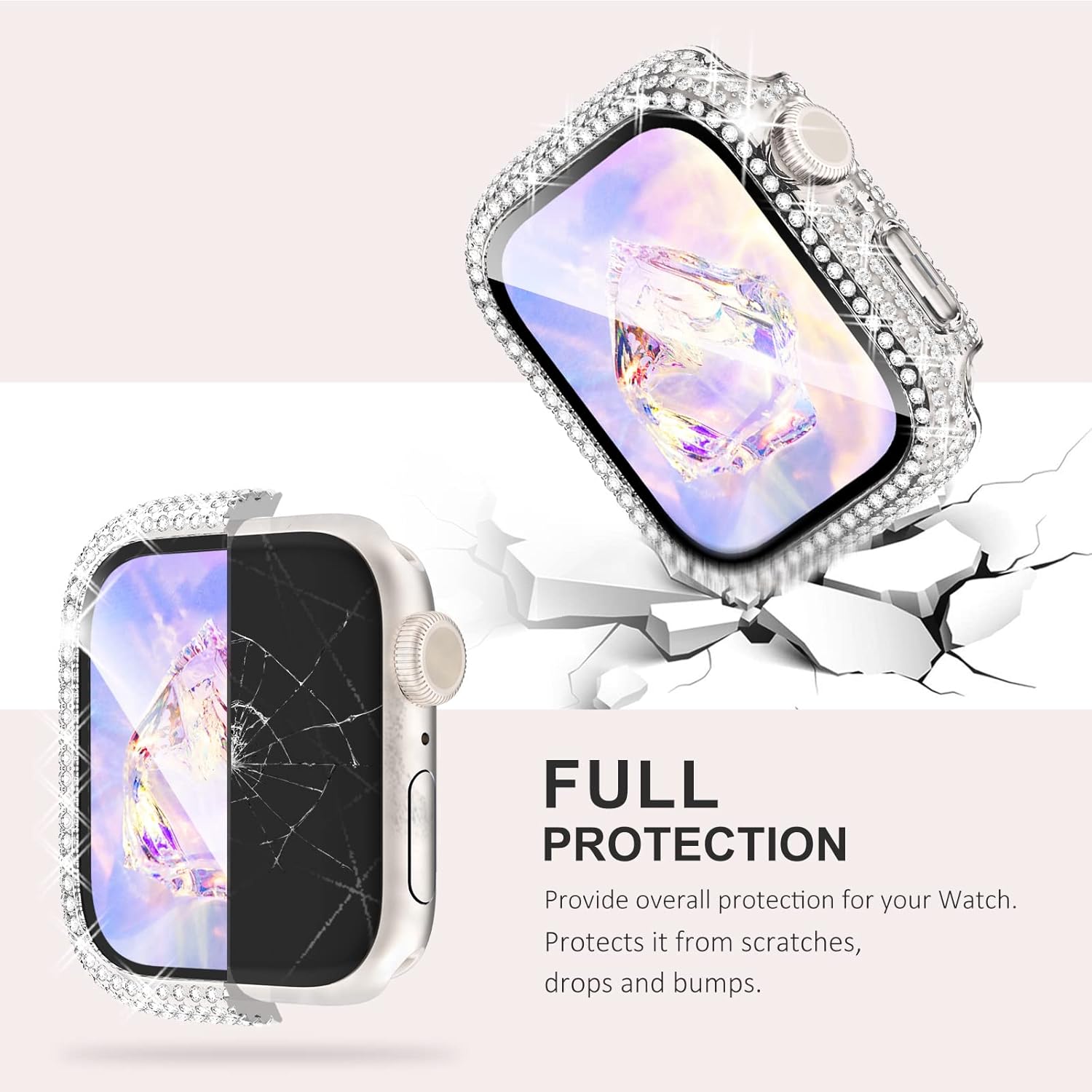 KADES 𝟭𝟬-𝗣𝗔𝗖𝗞 Compatible with iWatch Accessories with Built-in Tempered Glass Screen Protector Bling Crystal Diamond Rhinestone Full Protective Bumper Cover for Women,42mm