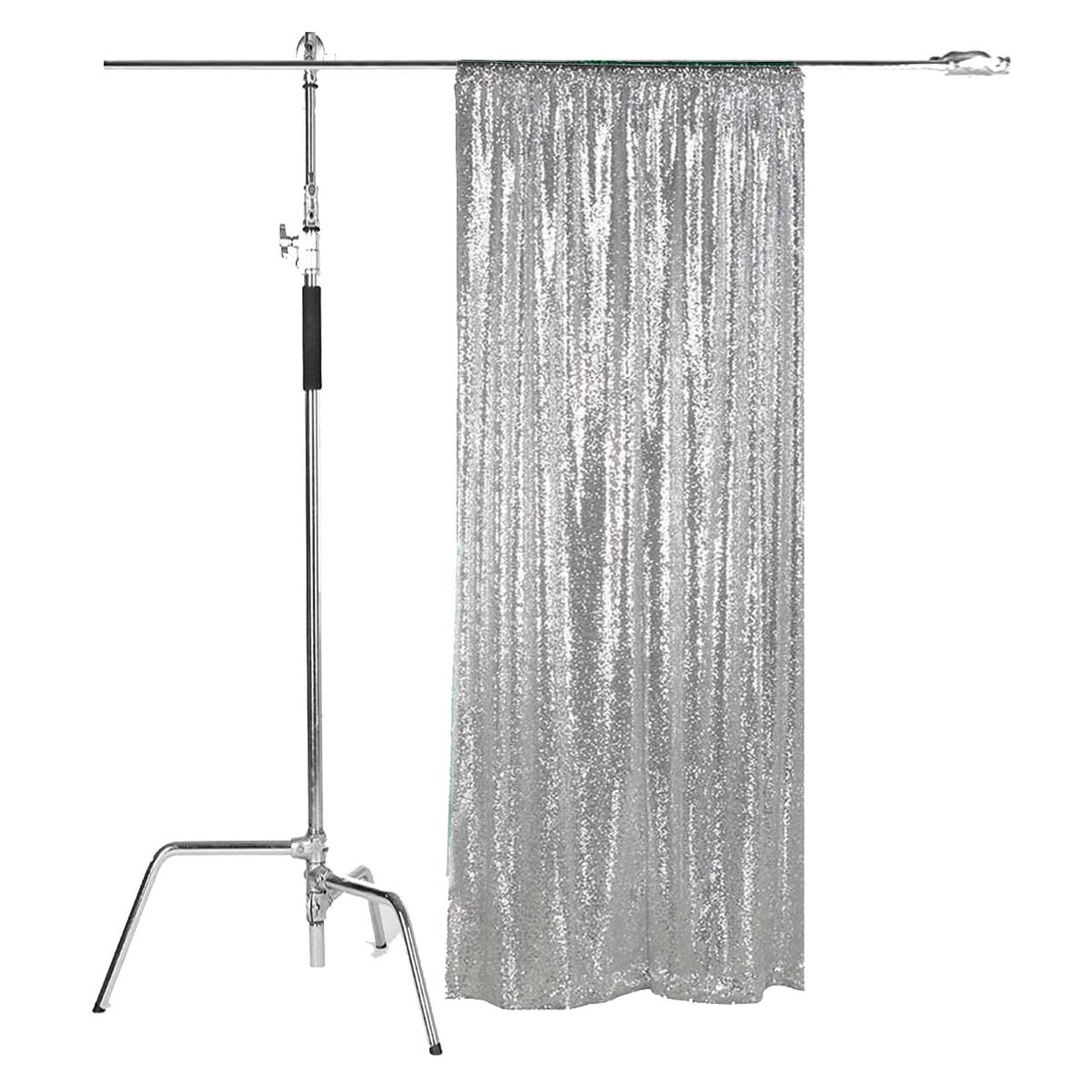 Sequin Backdrop Curtain Panel 2x8FT-Silver, Sequin Photography Backdrop Curtain for Party/Home Curtain Decoration 1pc, Pocket 2x8FT(60x245cm)